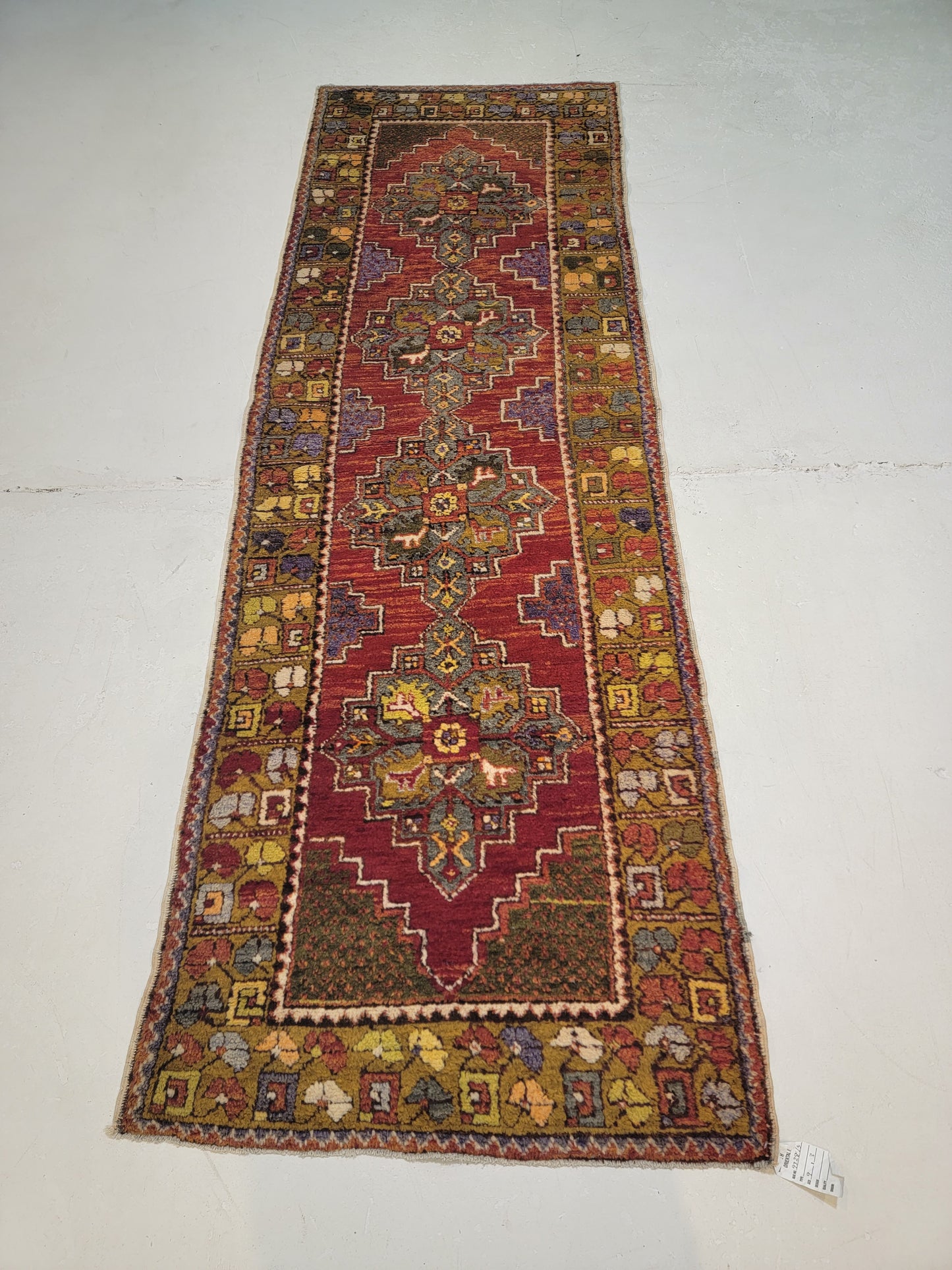 Hand-Knotted Wool Runner Turkish Oushak Anatolian 3' x 9'
