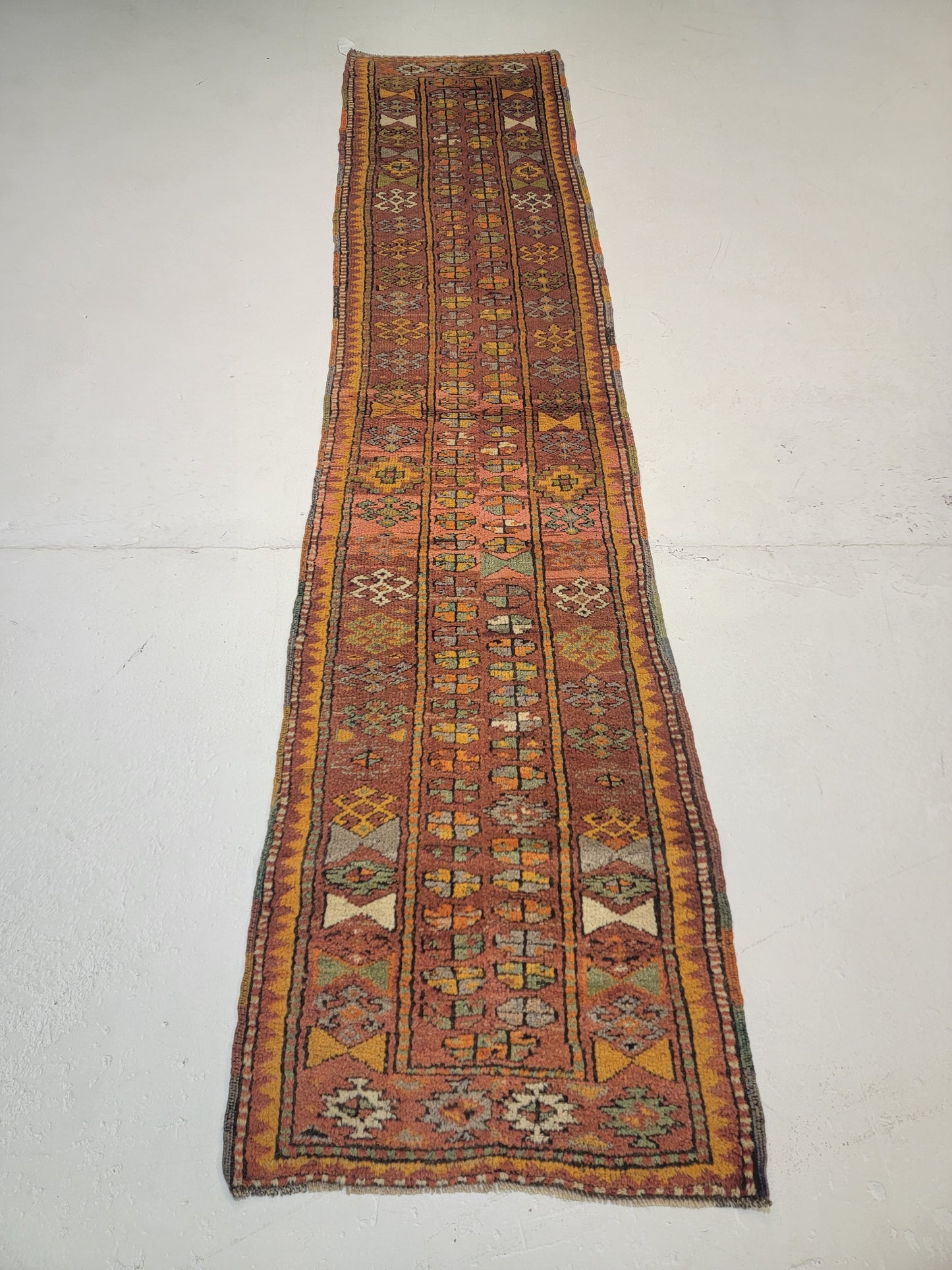 Hand-Knotted Wool Runner Turkish Oushak 2'4" x 9'6"