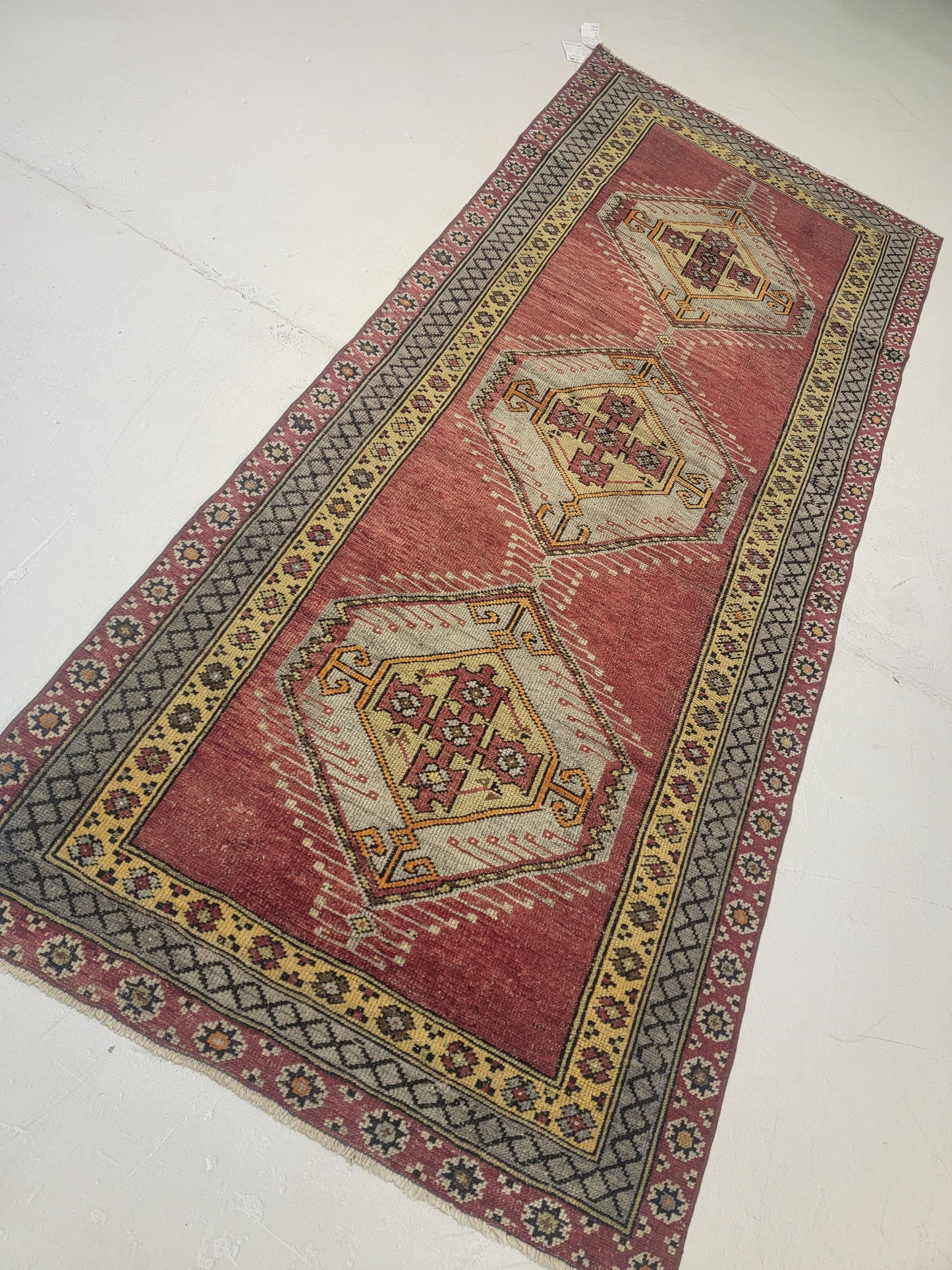 Hand-Knotted Wool Runner Turkish Oushak 3' x 9'5"