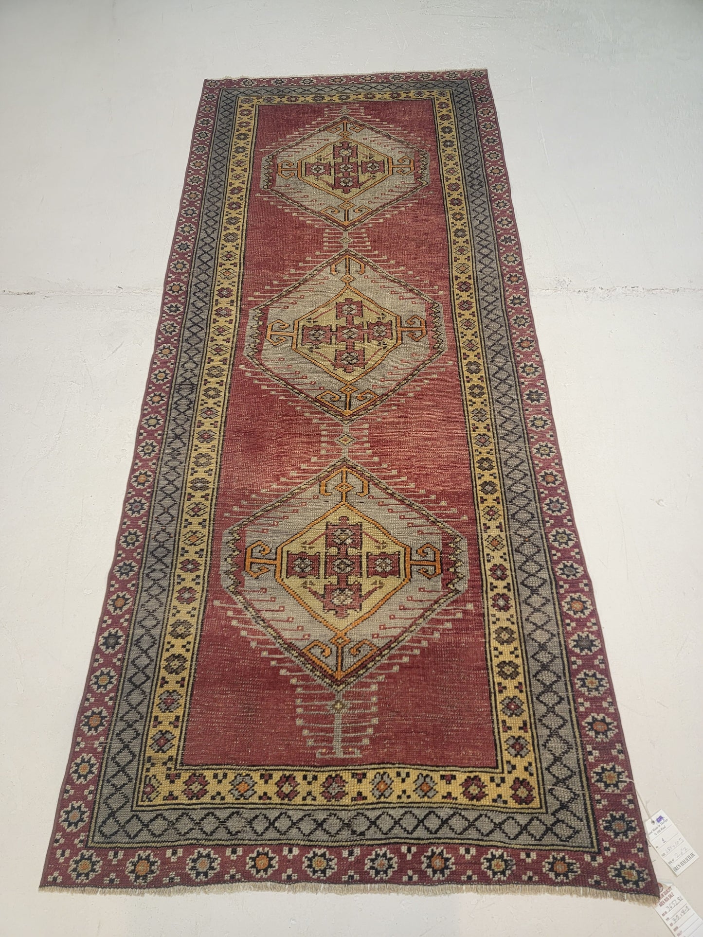 Hand-Knotted Wool Runner Turkish Oushak 3'5" x 8'5"