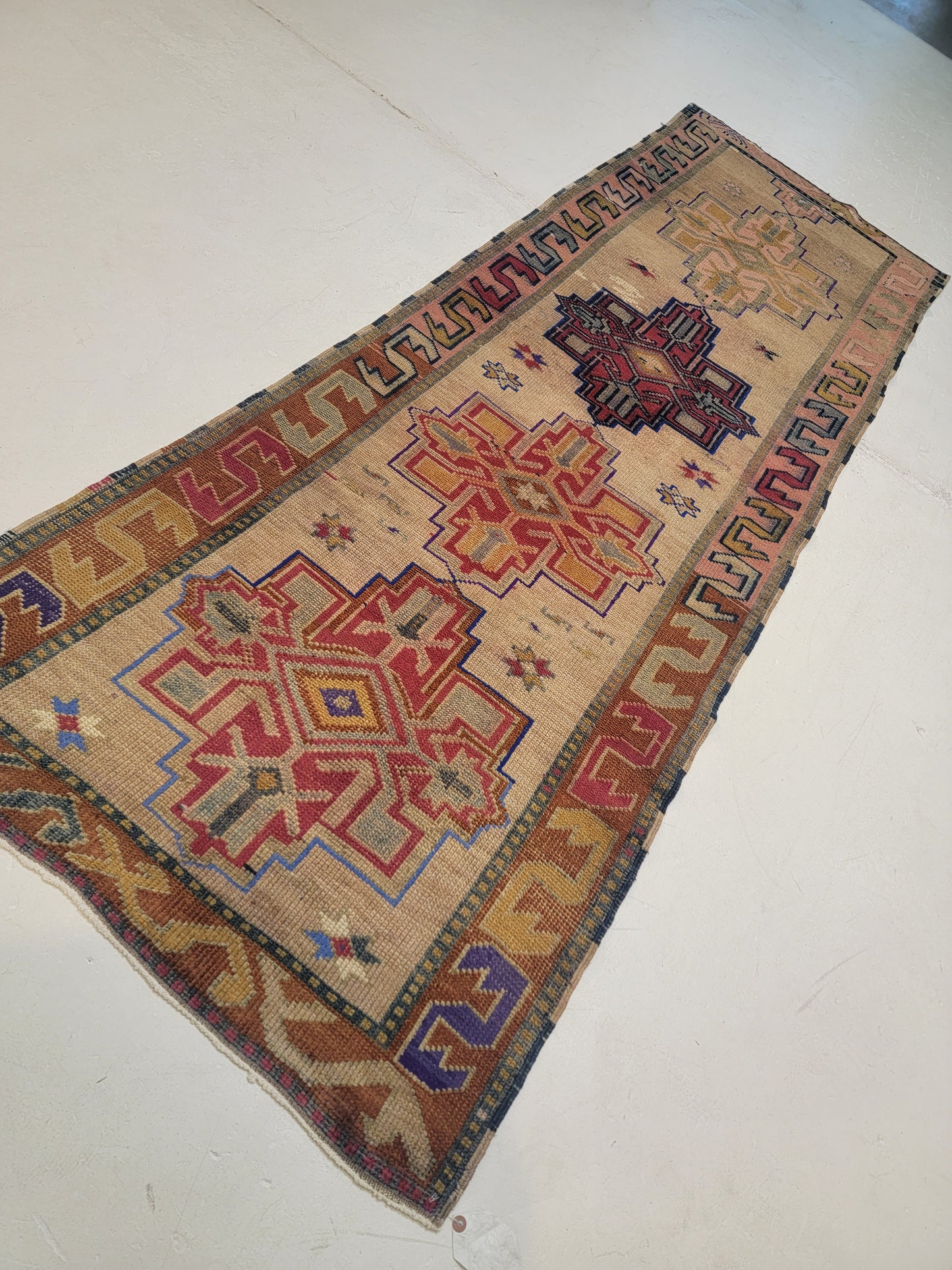 Hand-Knotted Wool Runner Turkish Oushak 3' x 9'5"
