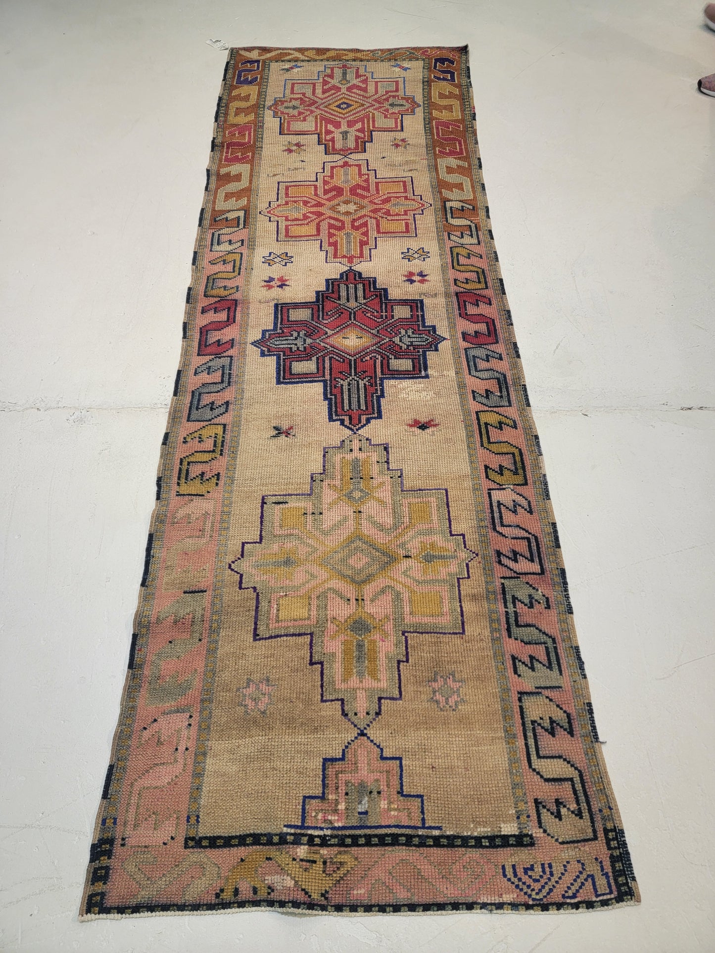 Hand-Knotted Wool Runner Turkish Oushak 3' x 9'5"