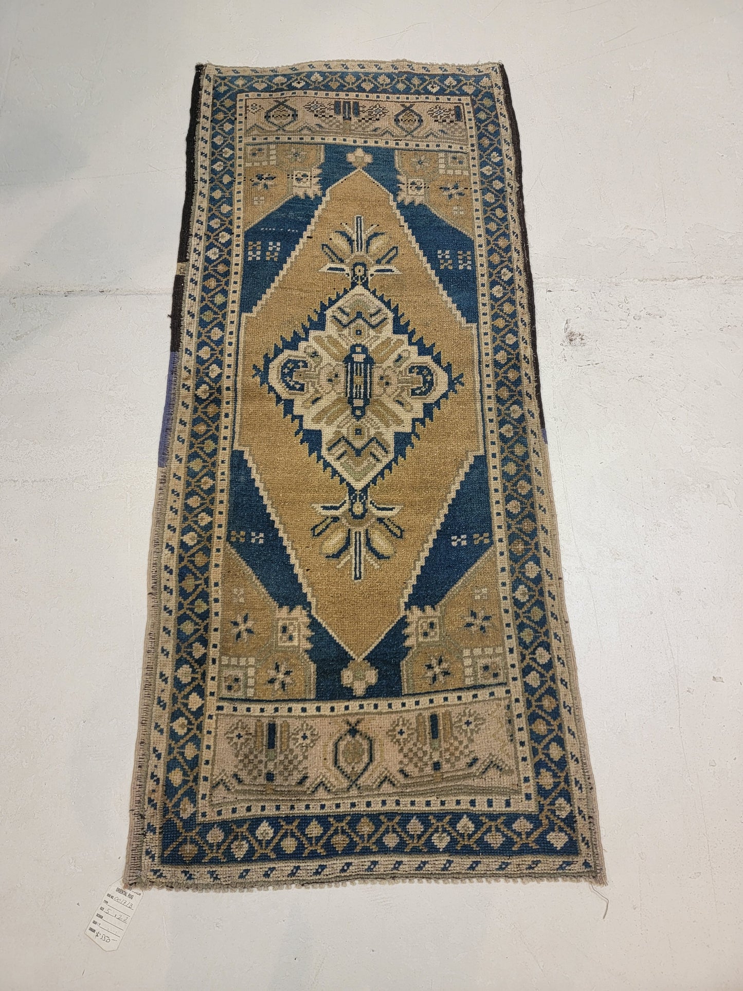 Hand-Knotted Wool Runner Turkish Oushak 2'2" x 5'