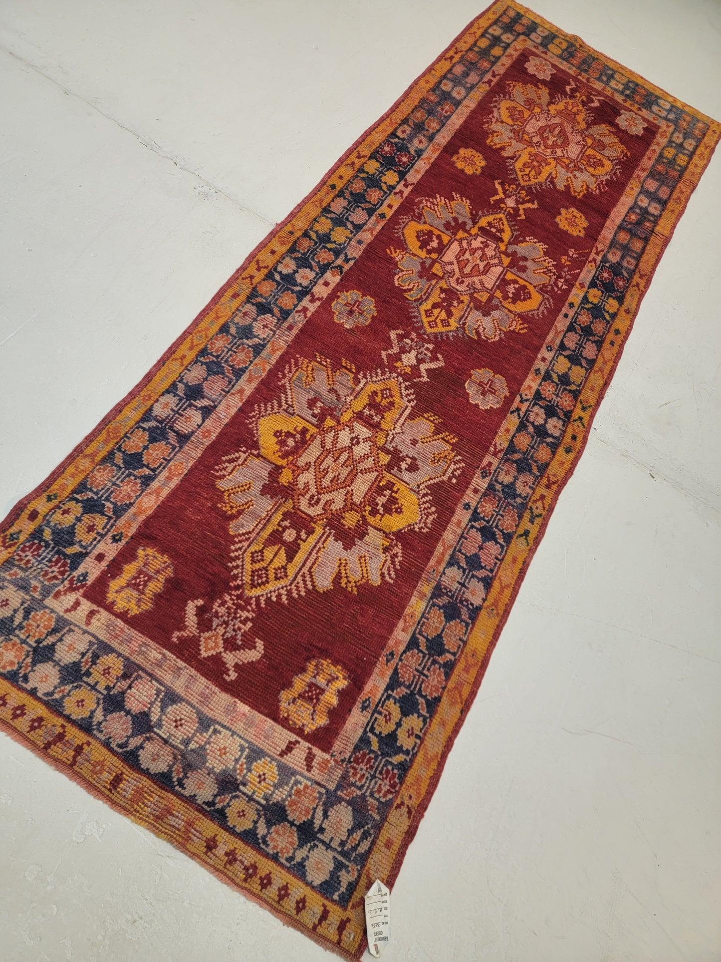 Hand-Knotted Wool Runner Turkish Oushak 3'4" x 8'9"