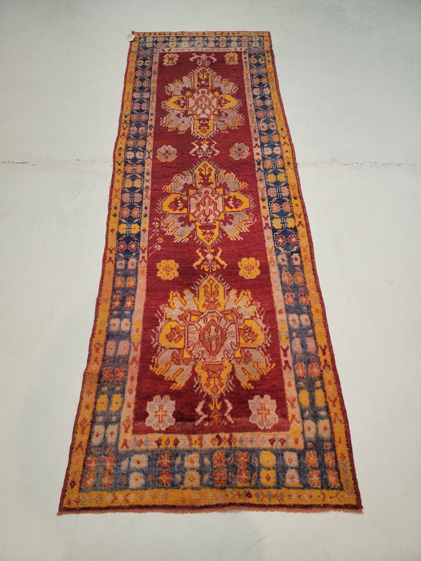 Hand-Knotted Wool Runner Turkish Oushak 3'4" x 8'9"