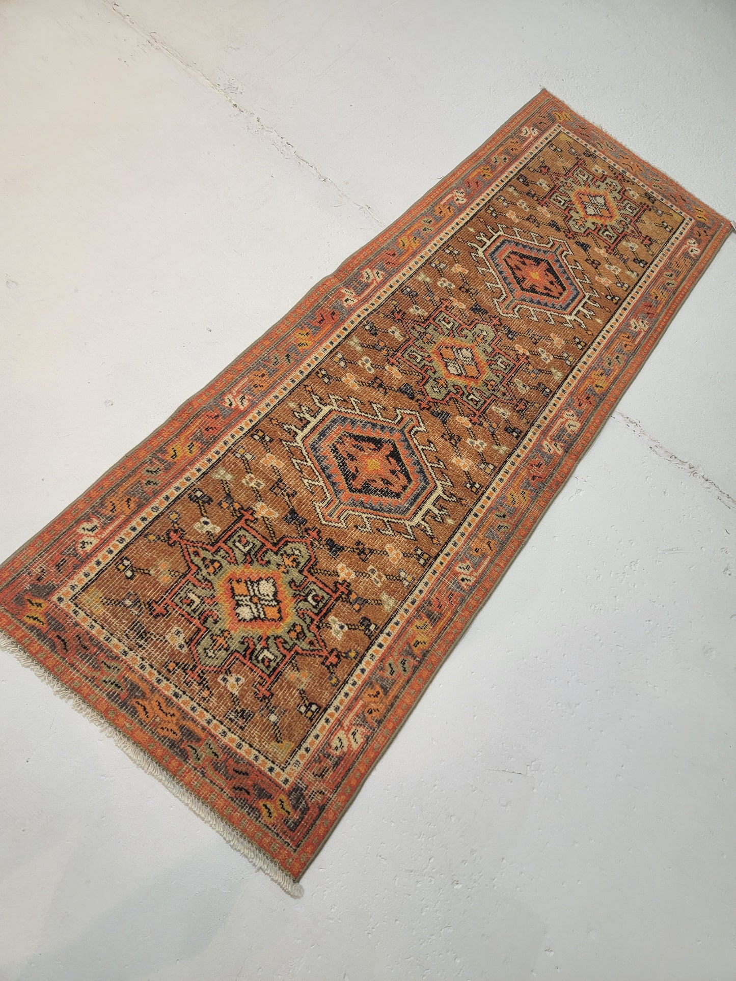 Hand-Knotted Wool Runner Turkish Oushak 2'2" x 6'1"