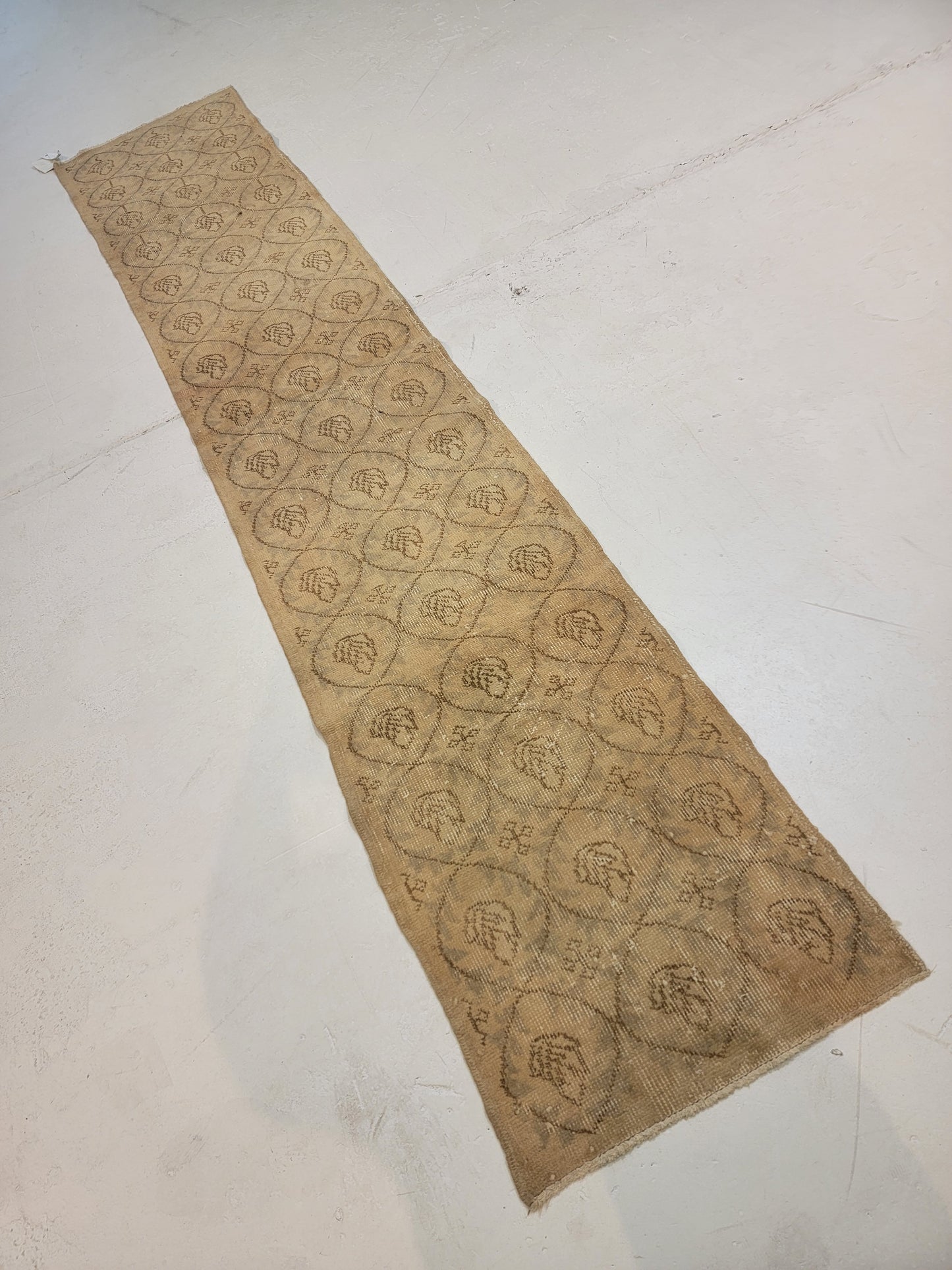 Hand-Knotted Wool Runner Turkish Oushak 2' x 10'3"