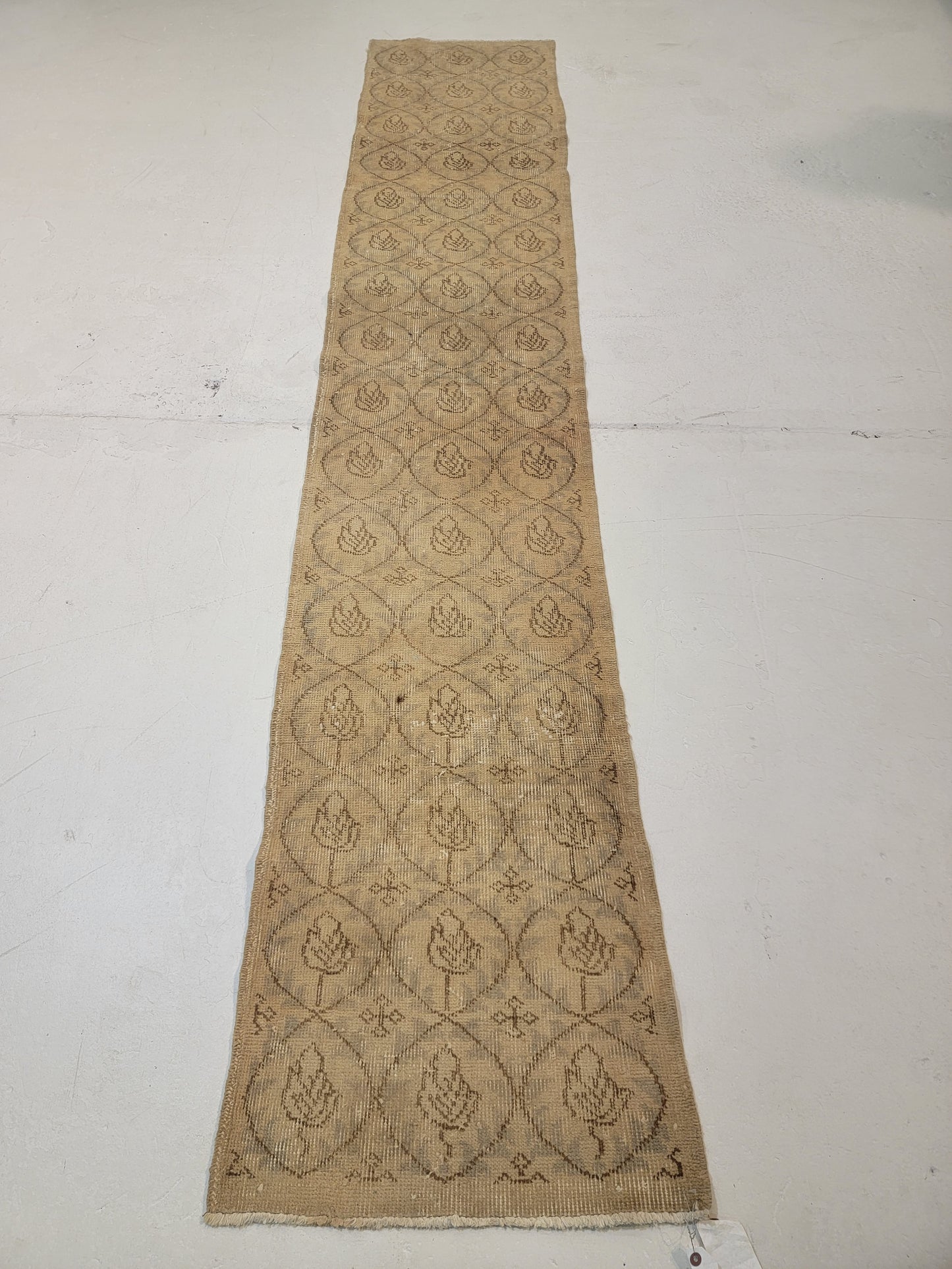 Hand-Knotted Wool Runner Turkish Oushak 2' x 10'3"