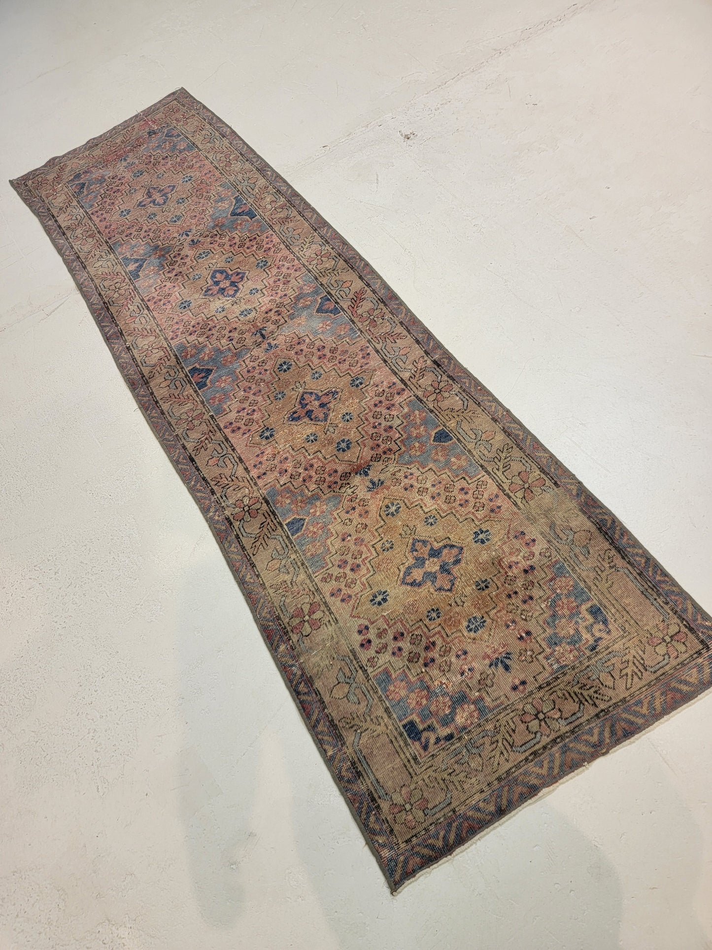 Hand-Knotted Wool Runner Turkish Oushak 2'1" x 7'6"