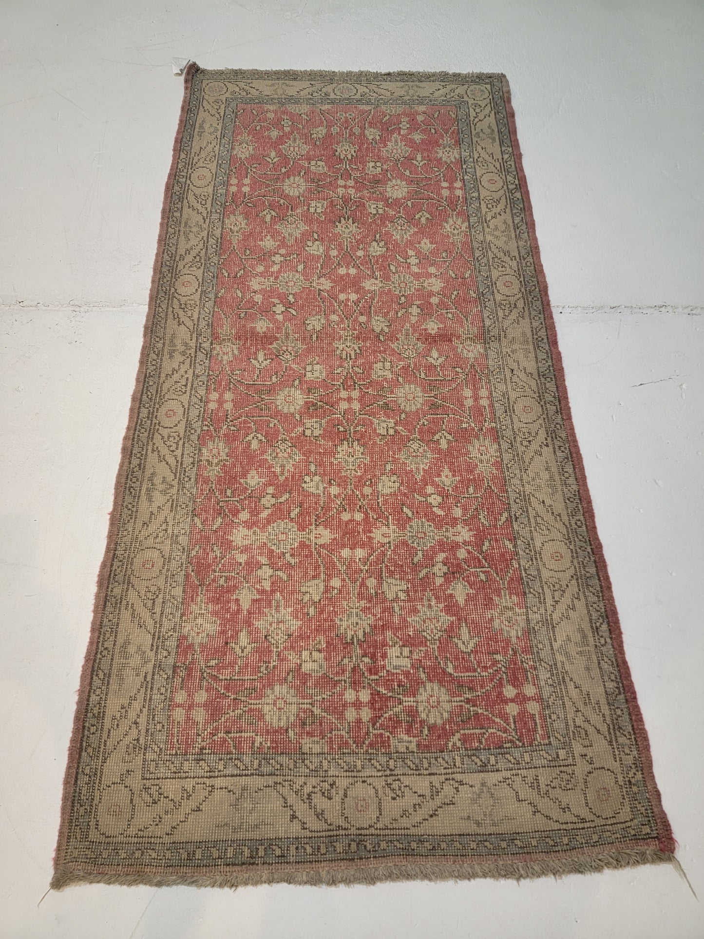 Hand-Knotted Wool Runner Turkish Oushak 3'2" x 6'9"