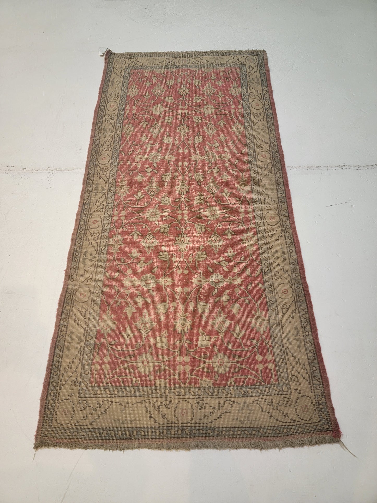 Hand-Knotted Wool Runner Turkish Oushak 3'2" x 6'9"