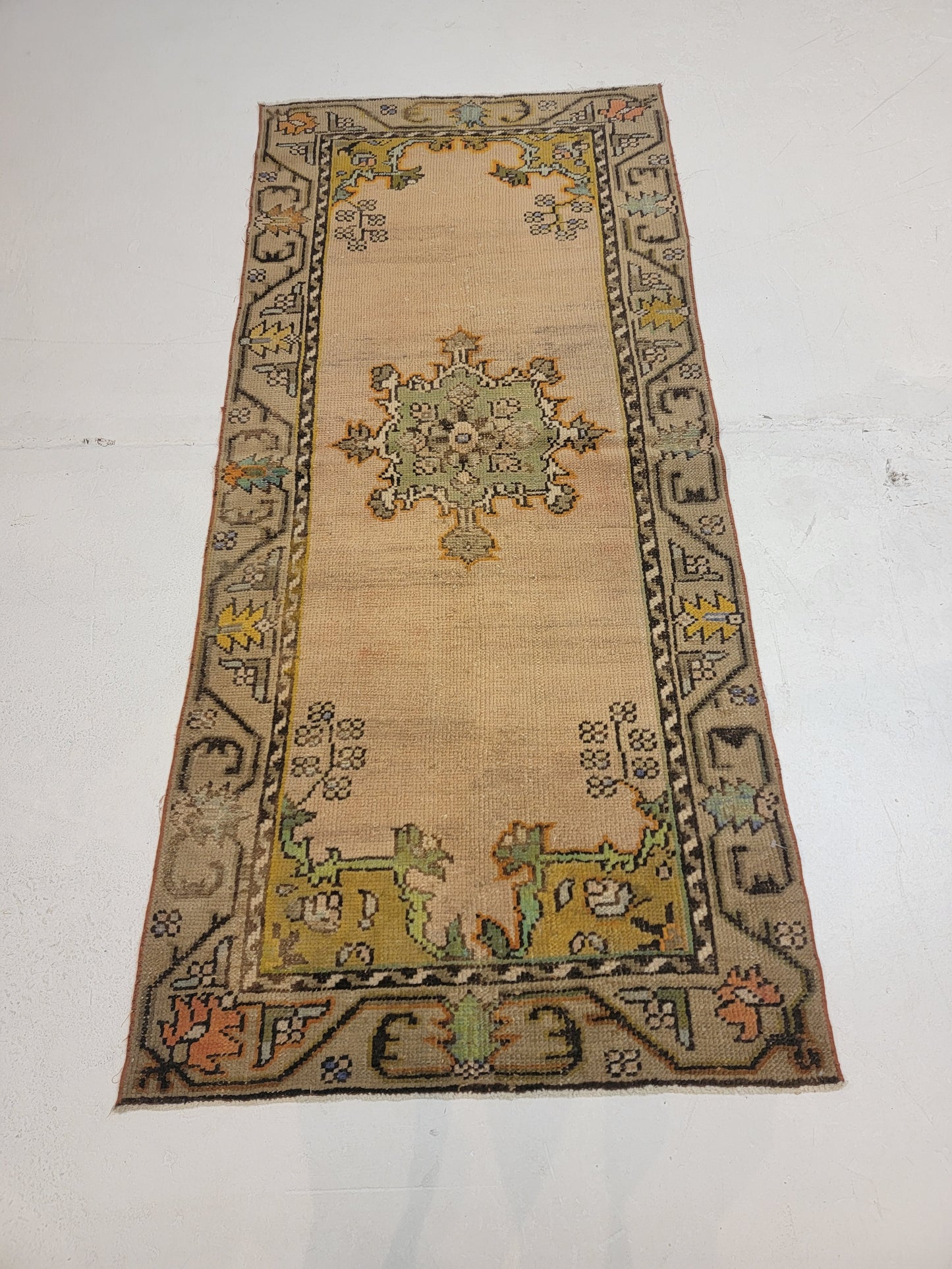 Hand-Knotted Wool Runner Turkish Oushak 2'11" x 6'6"