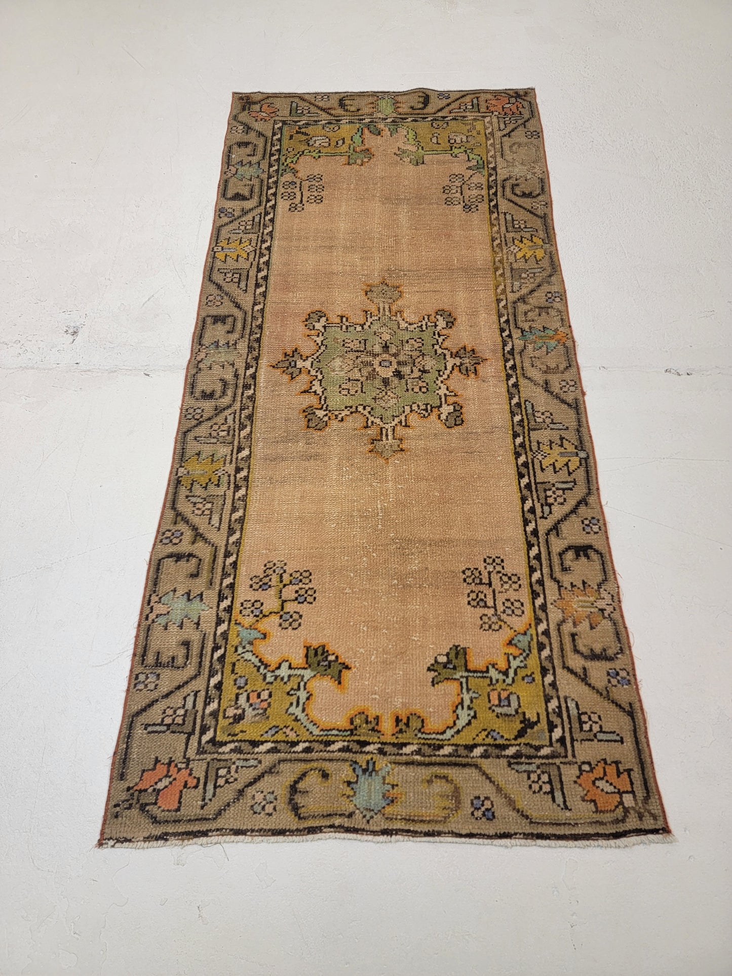 Hand-Knotted Wool Runner Turkish Oushak 2'11" x 6'6"