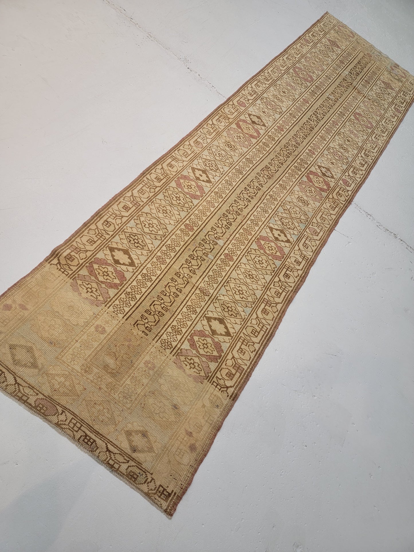 Hand-Knotted Wool Runner Turkish Oushak 2'7" x 9'7"