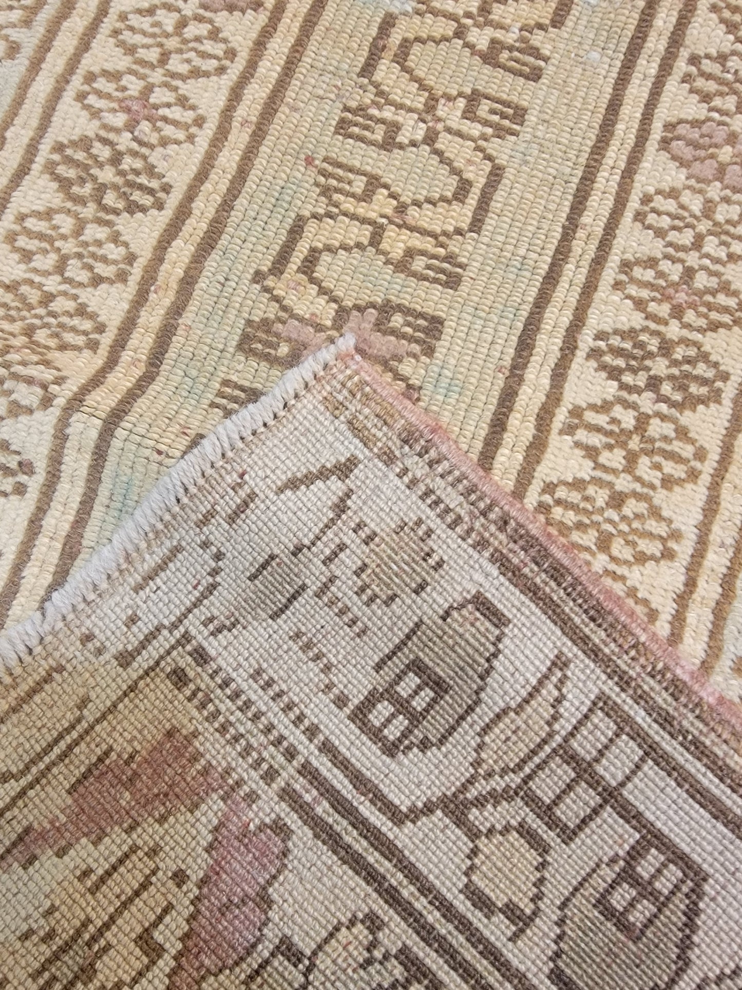 Hand-Knotted Wool Runner Turkish Oushak 2'7" x 9'7"