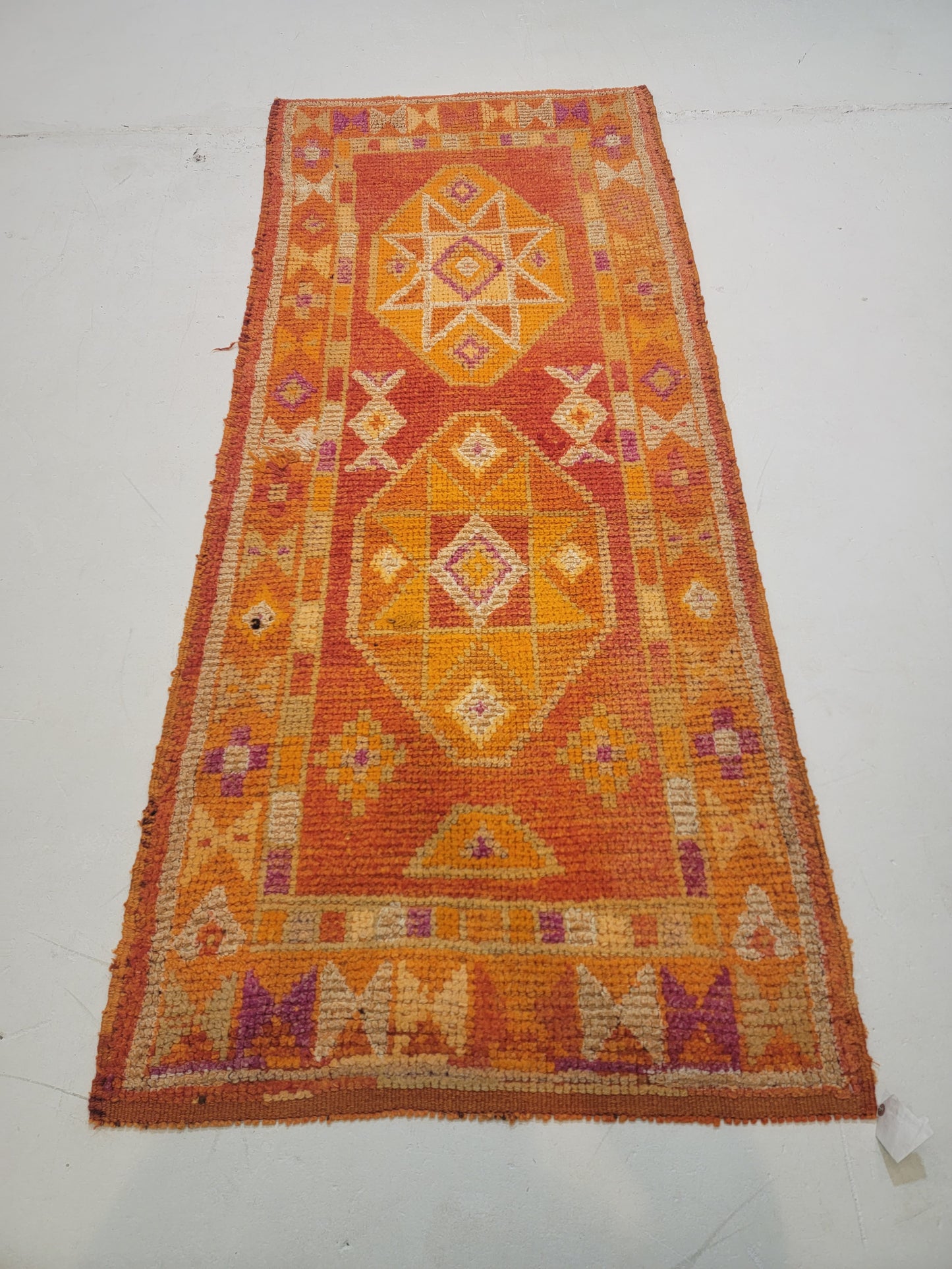 Hand-Knotted Wool Runner Turkish Oushak 3'2" x 7'8"