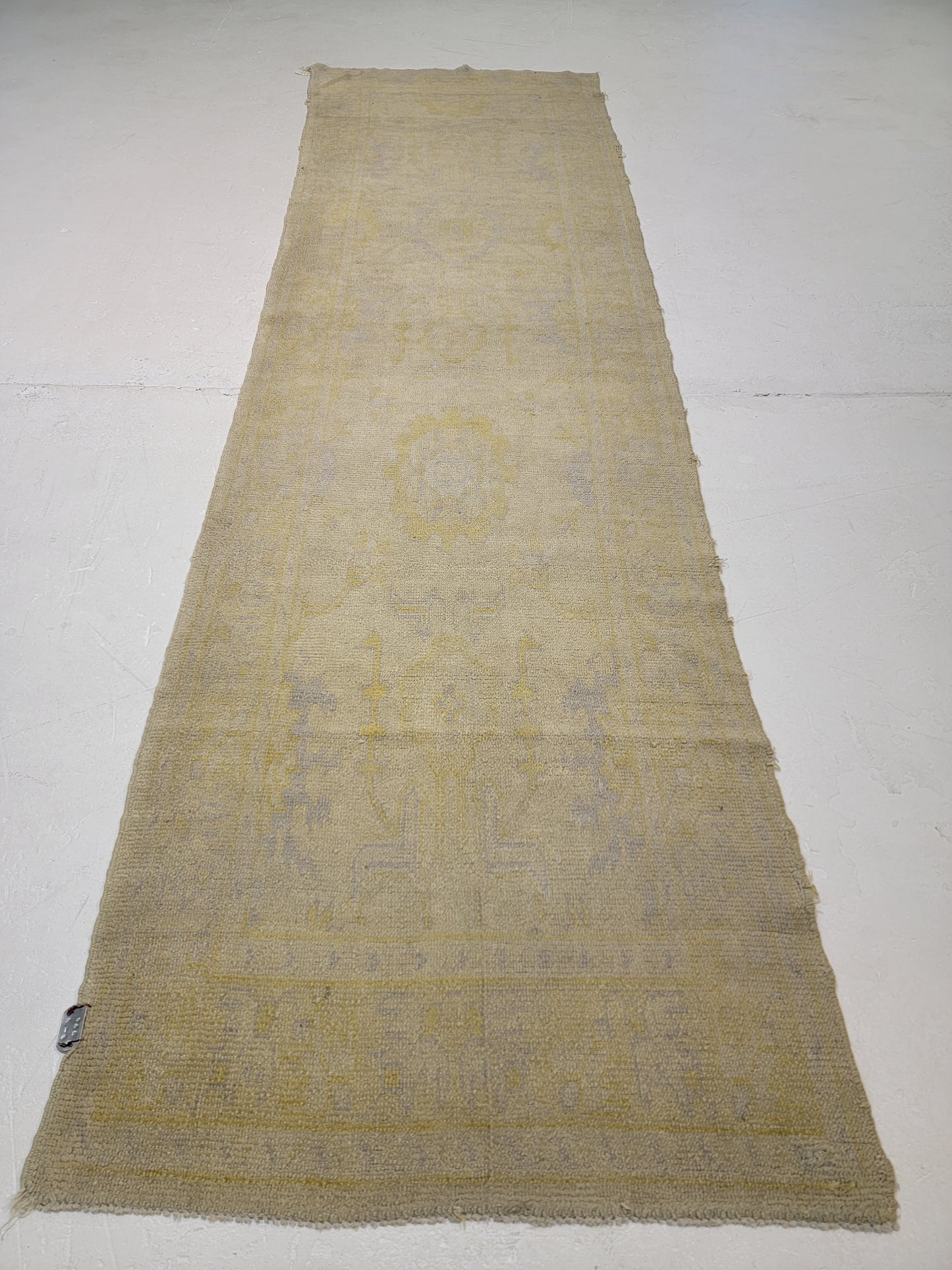Hand-Knotted Wool Runner Turkish Oushak 3'1" x 11'