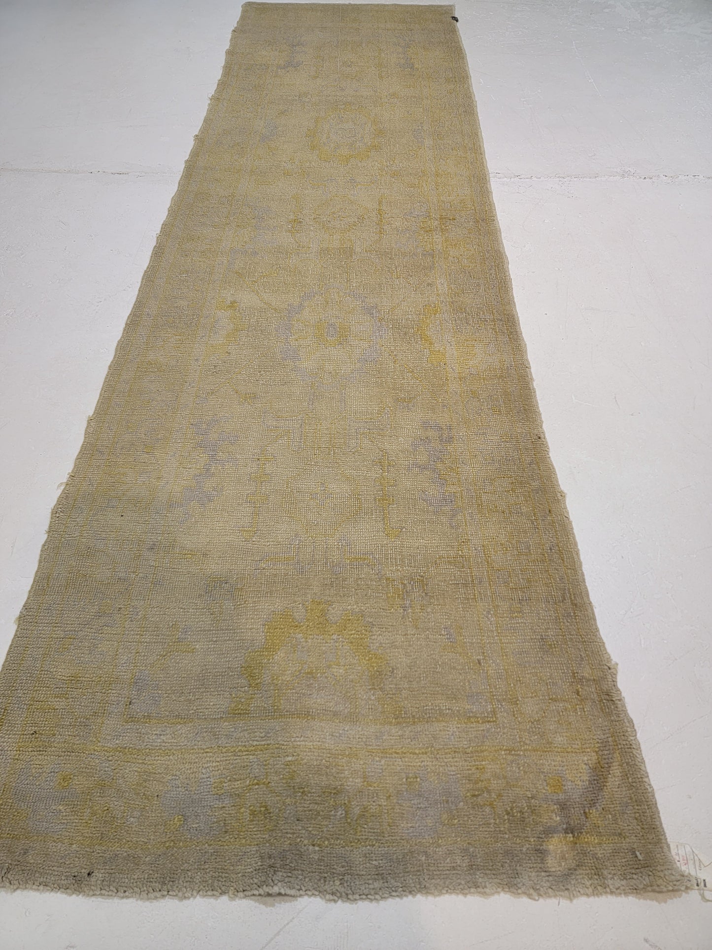 Hand-Knotted Wool Runner Turkish Oushak 3'1" x 11'