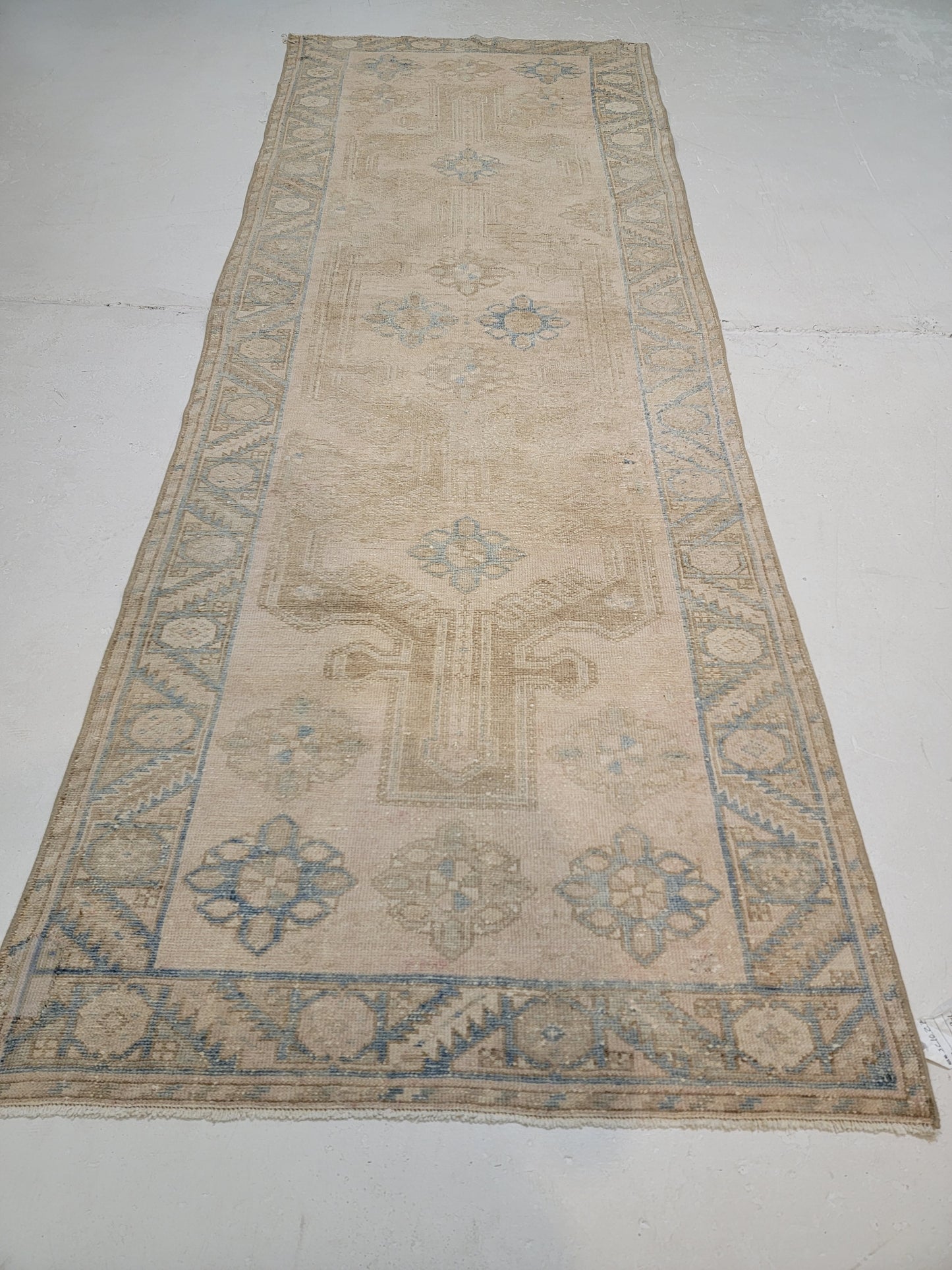 Hand-Knotted Wool Runner Turkish Oushak 3'4" x 9'1"