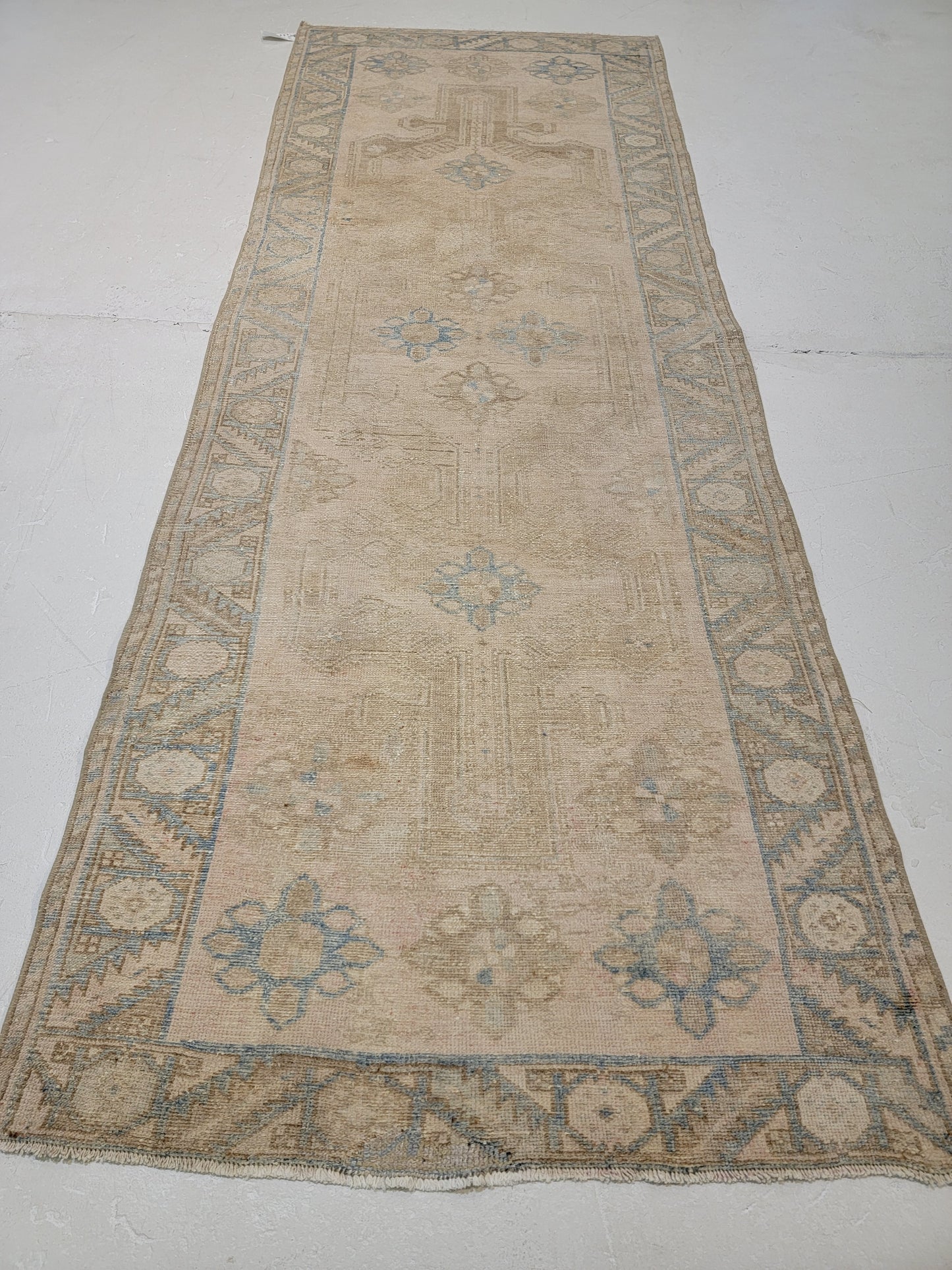 Hand-Knotted Wool Runner Turkish Oushak 3'4" x 9'1"