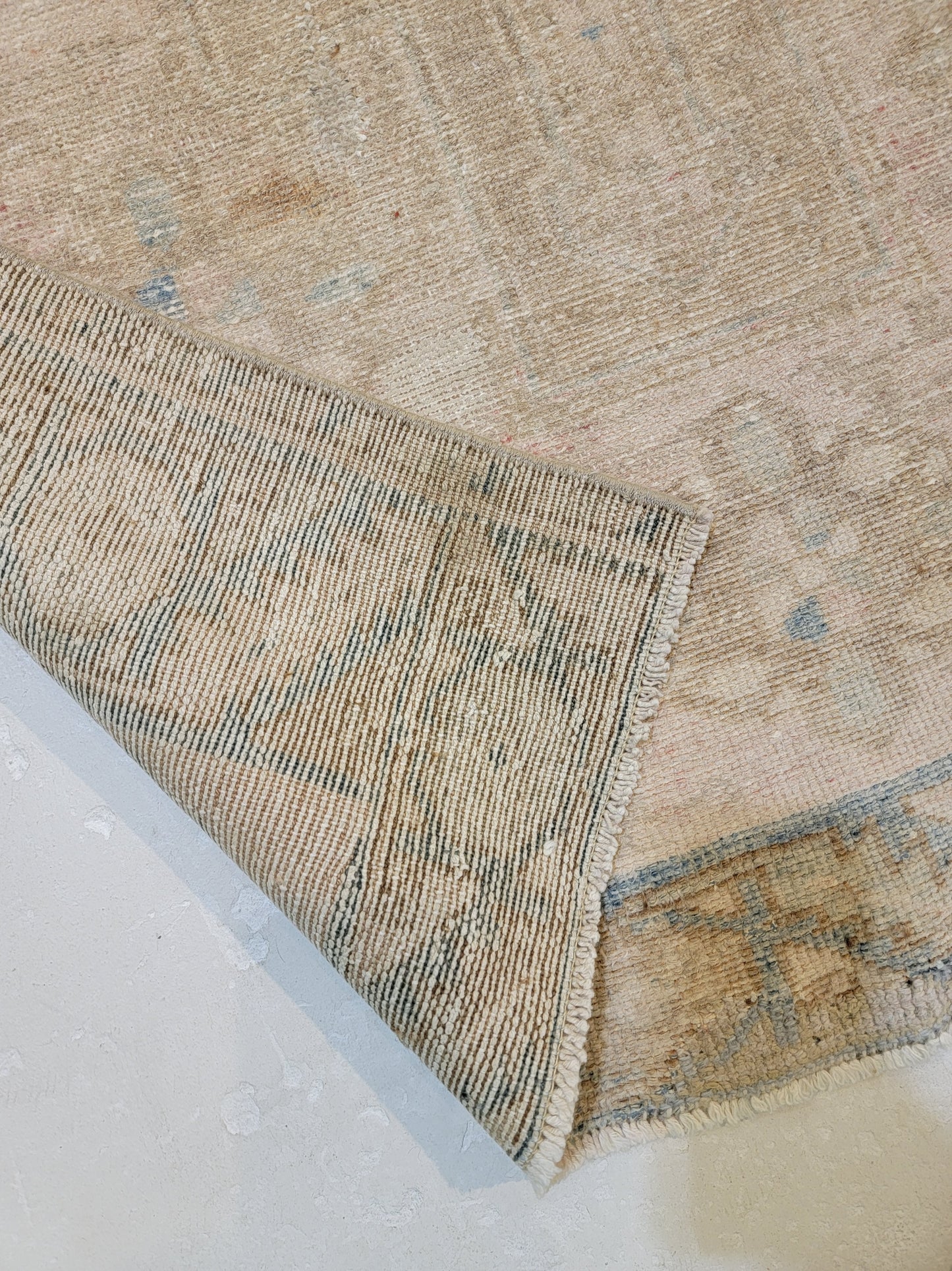 Hand-Knotted Wool Runner Turkish Oushak 3'4" x 9'1"