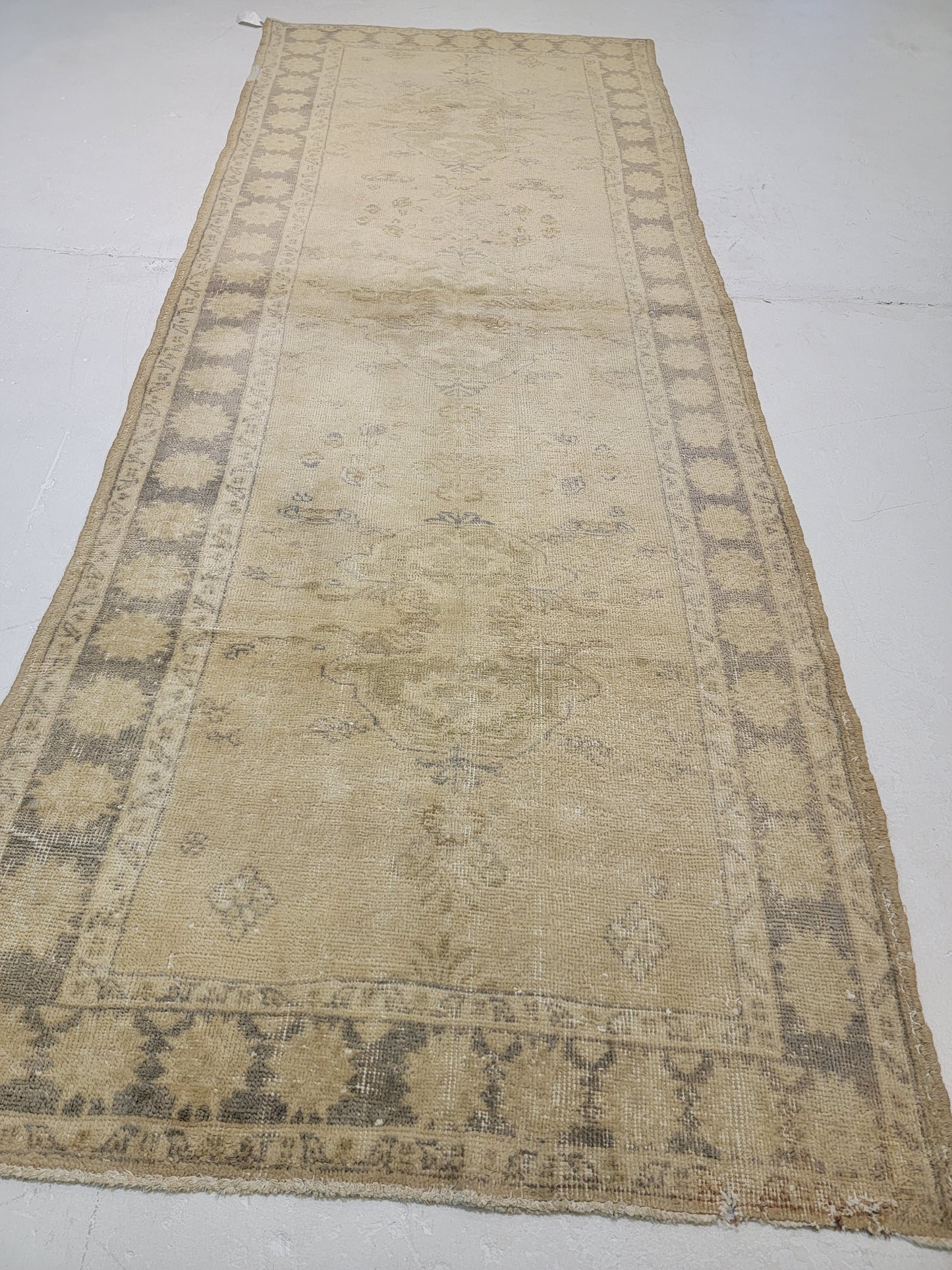 Hand-Knotted Wool Runner Turkish Oushak 3'10" x 9'10"