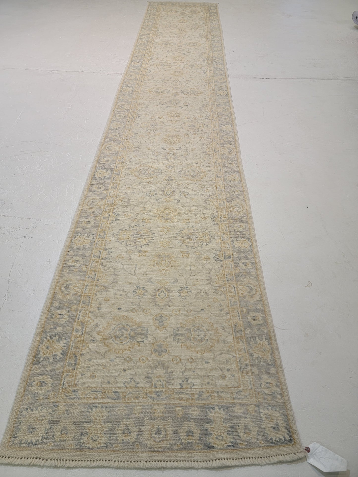 Hand-Knotted Wool Runner Turkish Oushak 2'6" x 13'11"