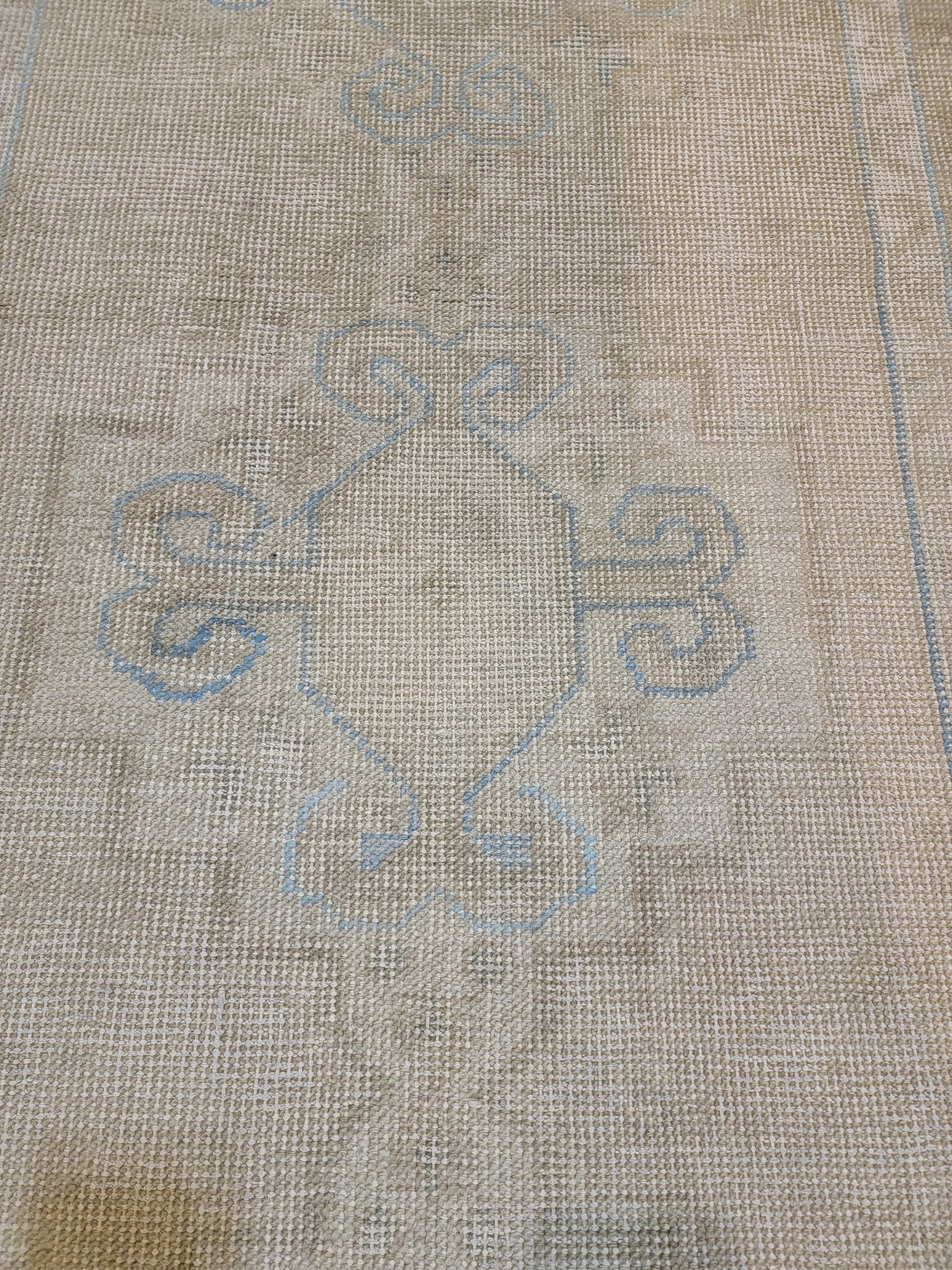 Hand-Knotted Wool Runner Turkish Oushak 3'2" x 9'1"