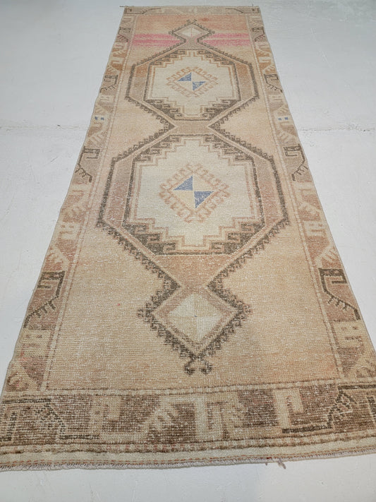 Hand-Knotted Wool Runner Turkish Oushak 3' x 8'9"