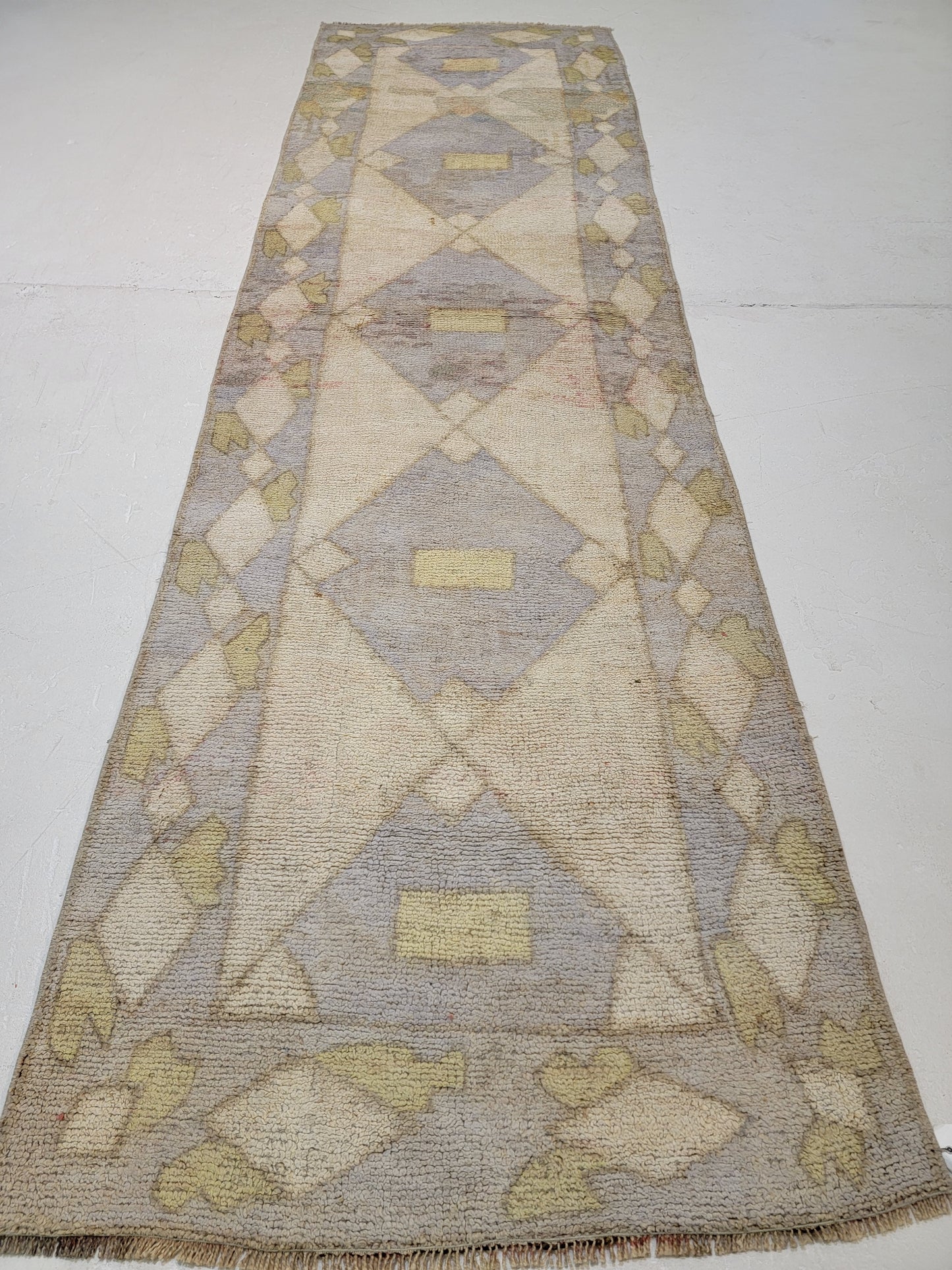 Hand-Knotted Wool Runner Turkish Oushak 3'2" x 10'6"