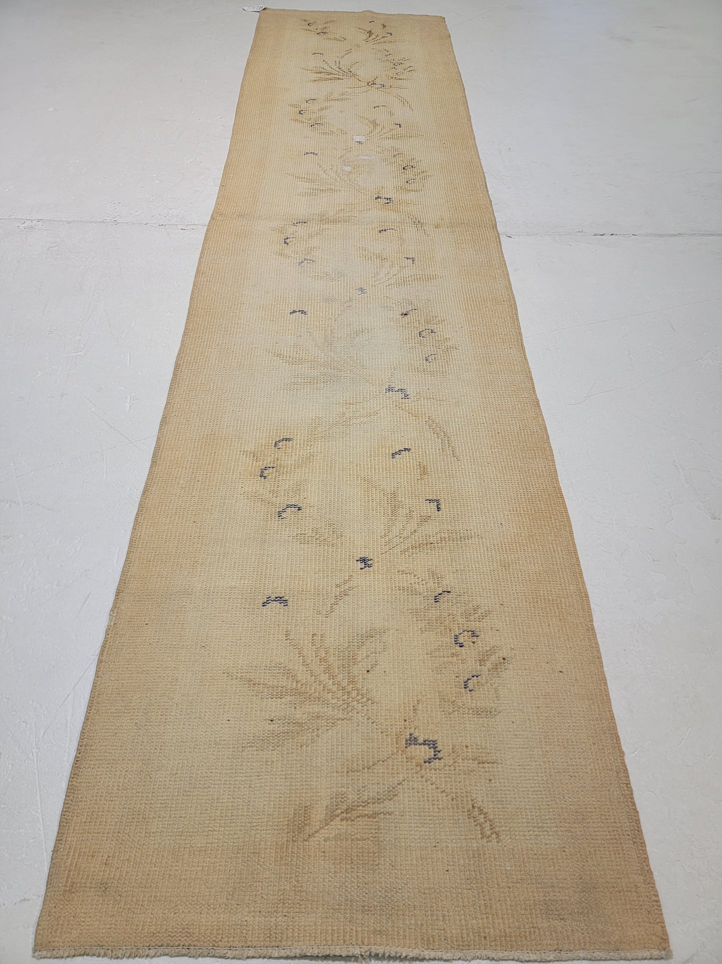 Hand-Knotted Wool Runner Turkish Oushak 2'7" x 11'