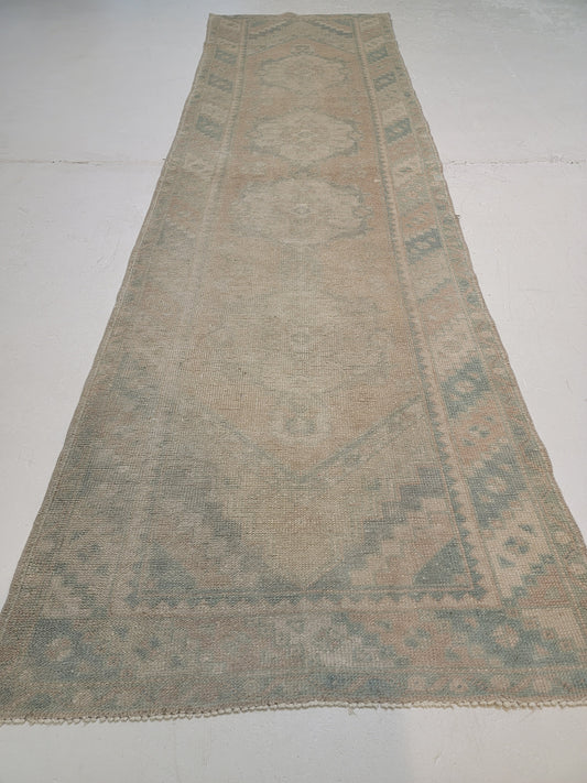 Hand-Knotted Wool Runner Turkish Oushak 3'1" x 9'10"