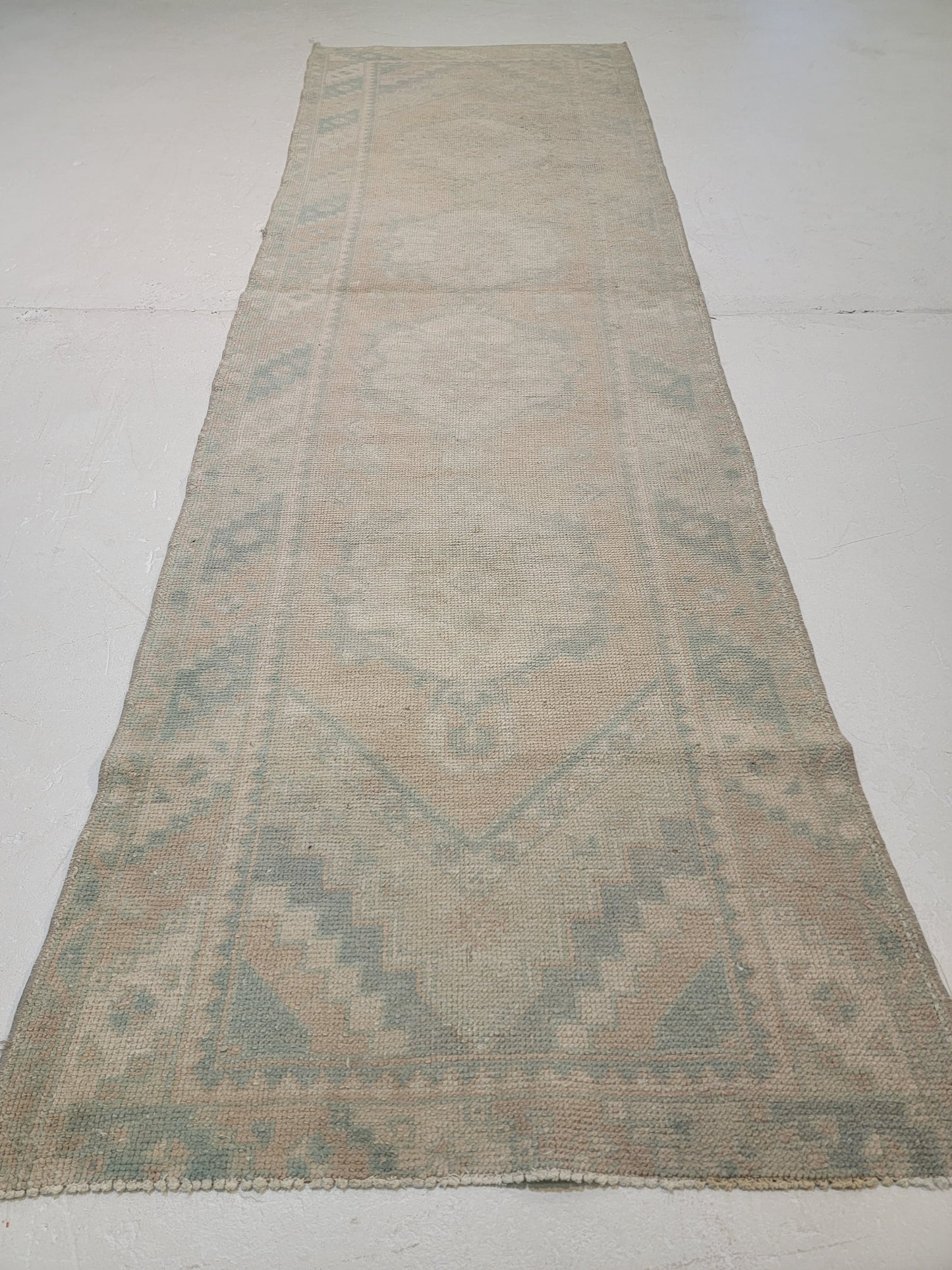 Hand-Knotted Wool Runner Turkish Oushak 3'1" x 9'10"