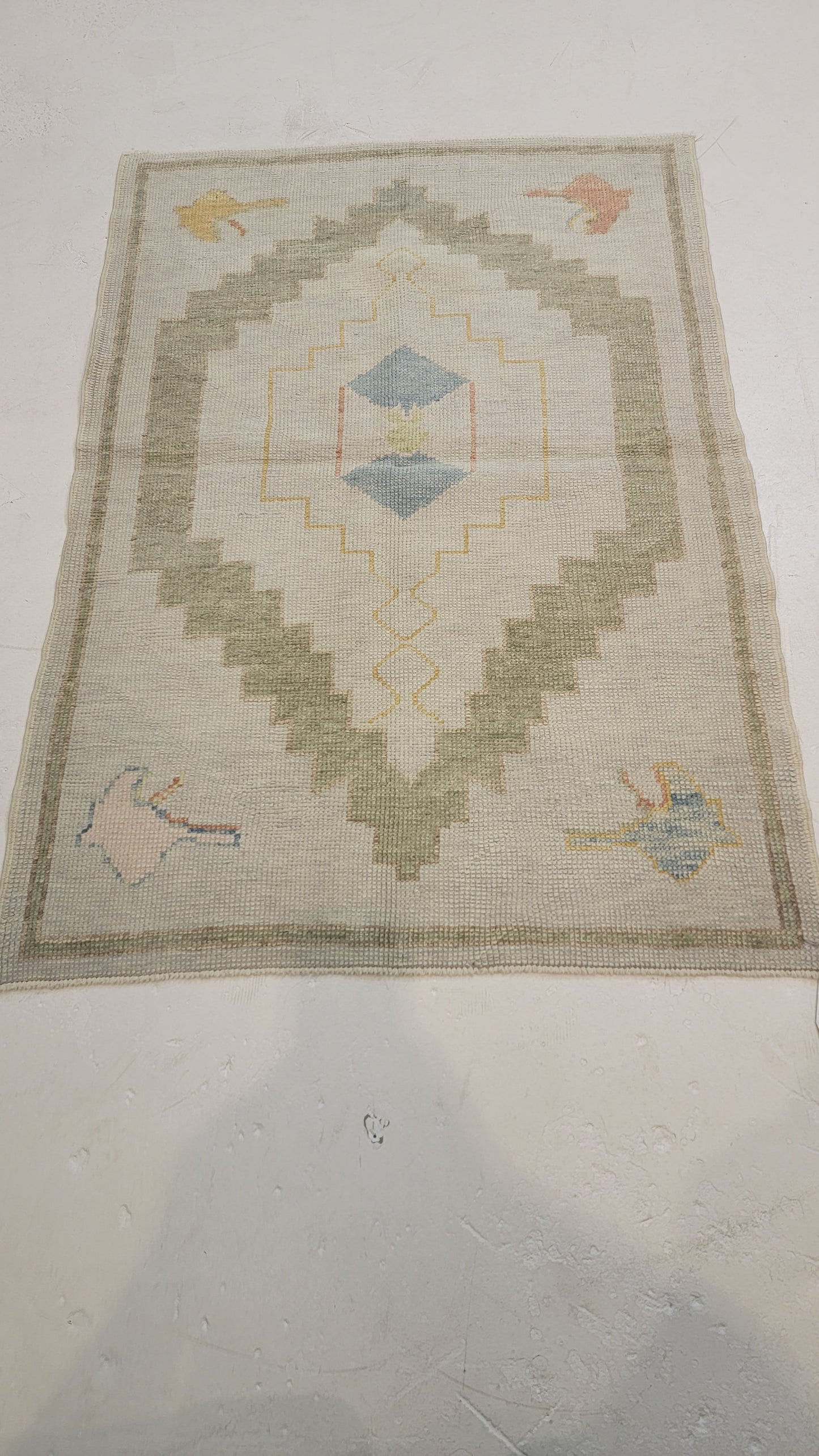 Hand-Knotted Wool Area Rug Turkish Oushak 3'2" x 4'8"
