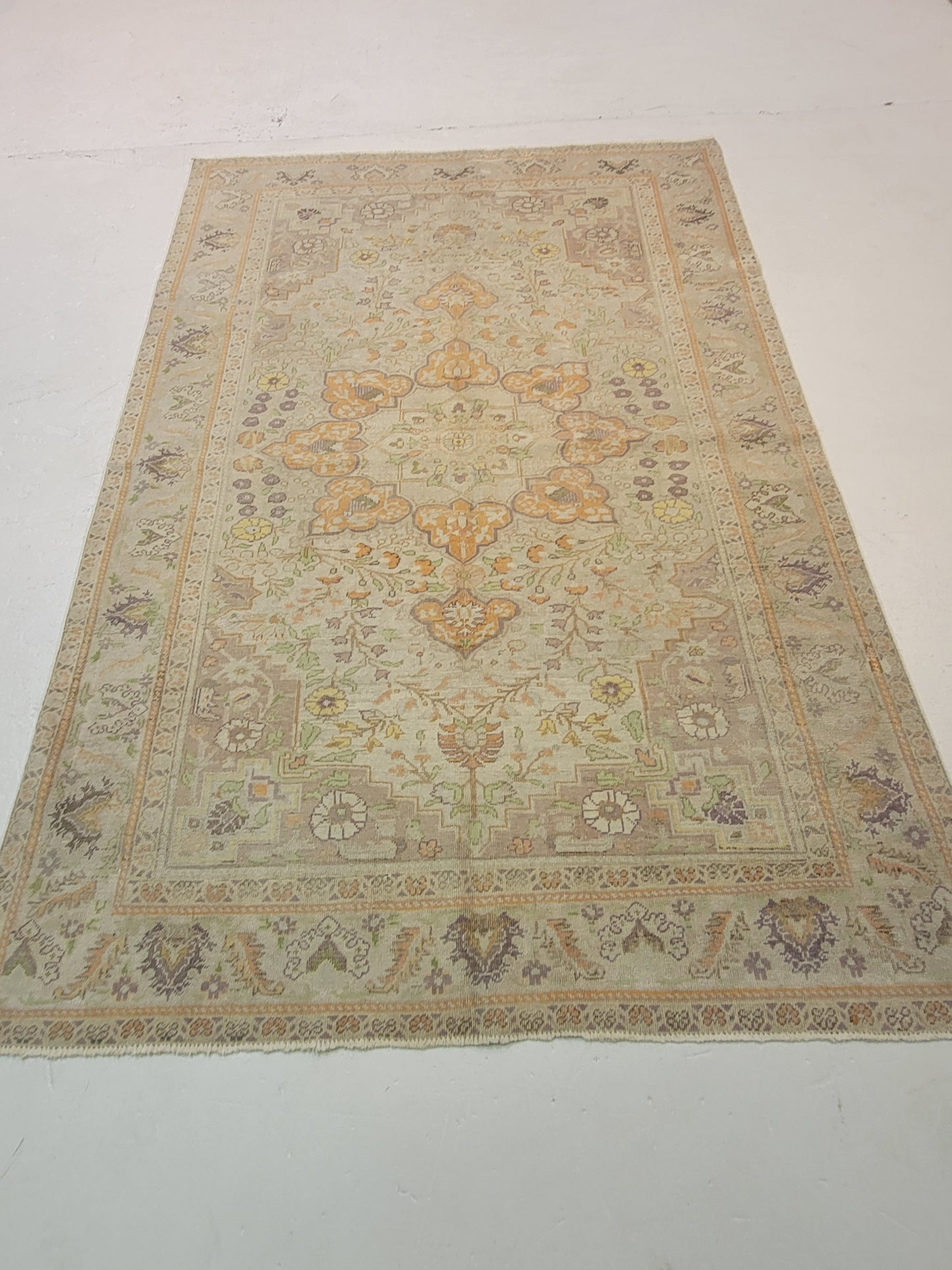 Hand-Knotted Wool Area Rug Turkish Oushak 4'10" x 7'1"