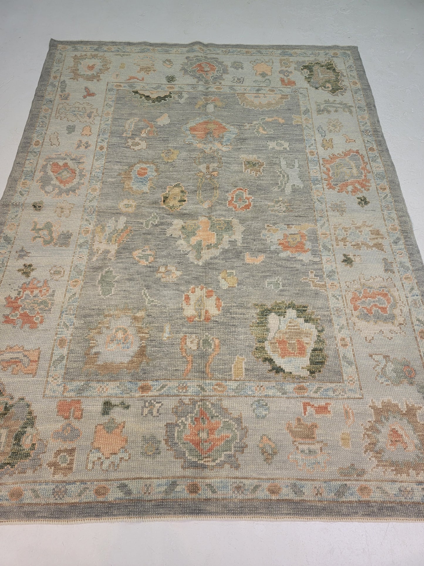 Hand-Knotted Wool Area Rug Turkish Oushak 5'3" x 7'1"