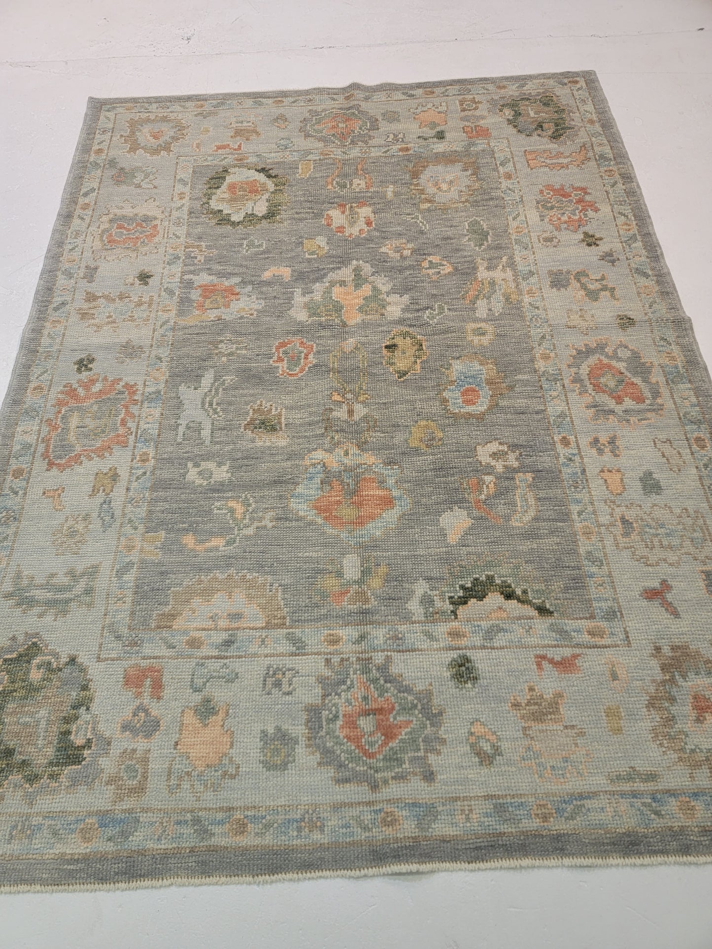 Hand-Knotted Wool Area Rug Turkish Oushak 5'3" x 7'1"