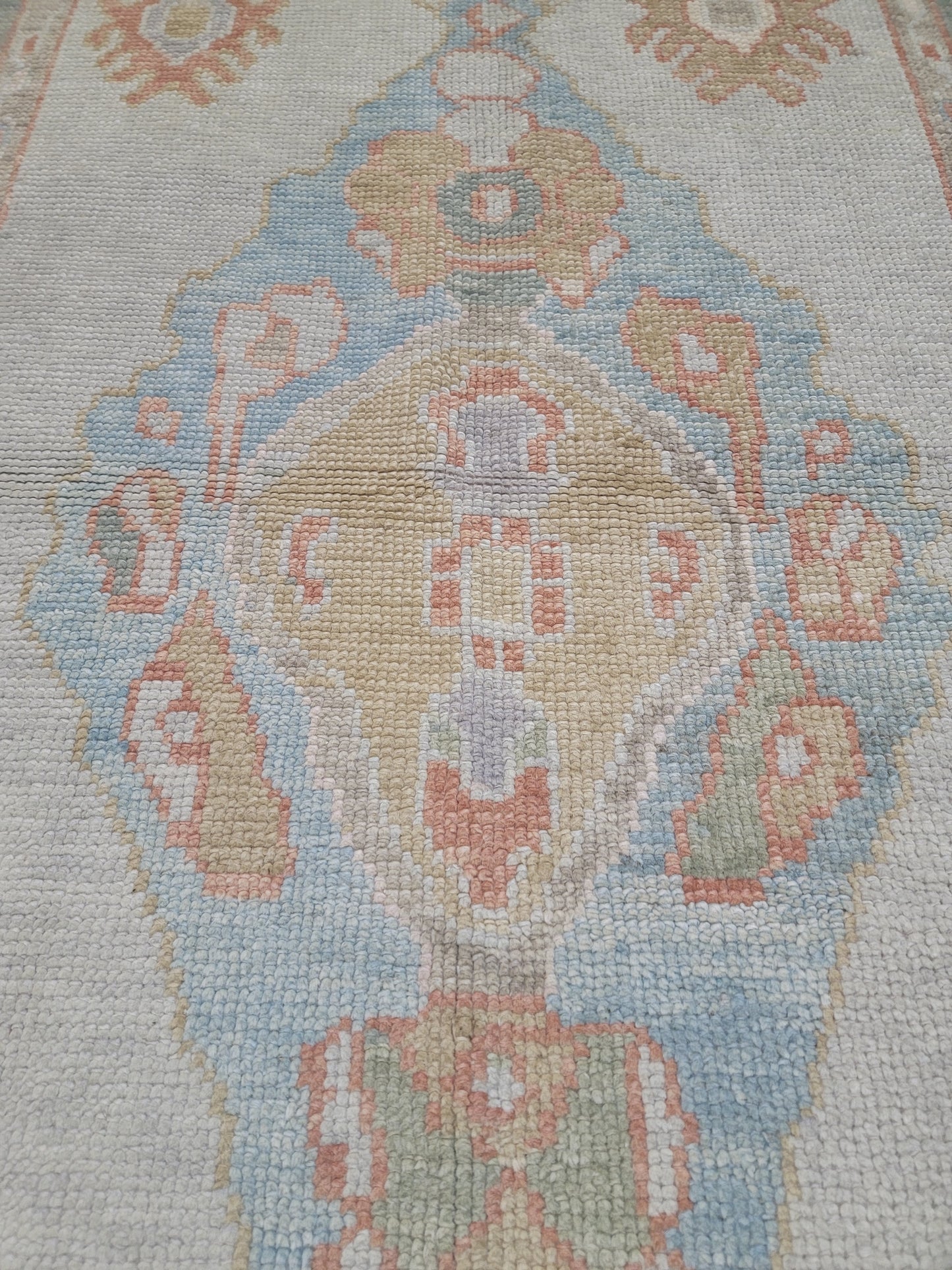 Hand-Knotted Wool Runner Turkish Oushak 4' x 7'3"
