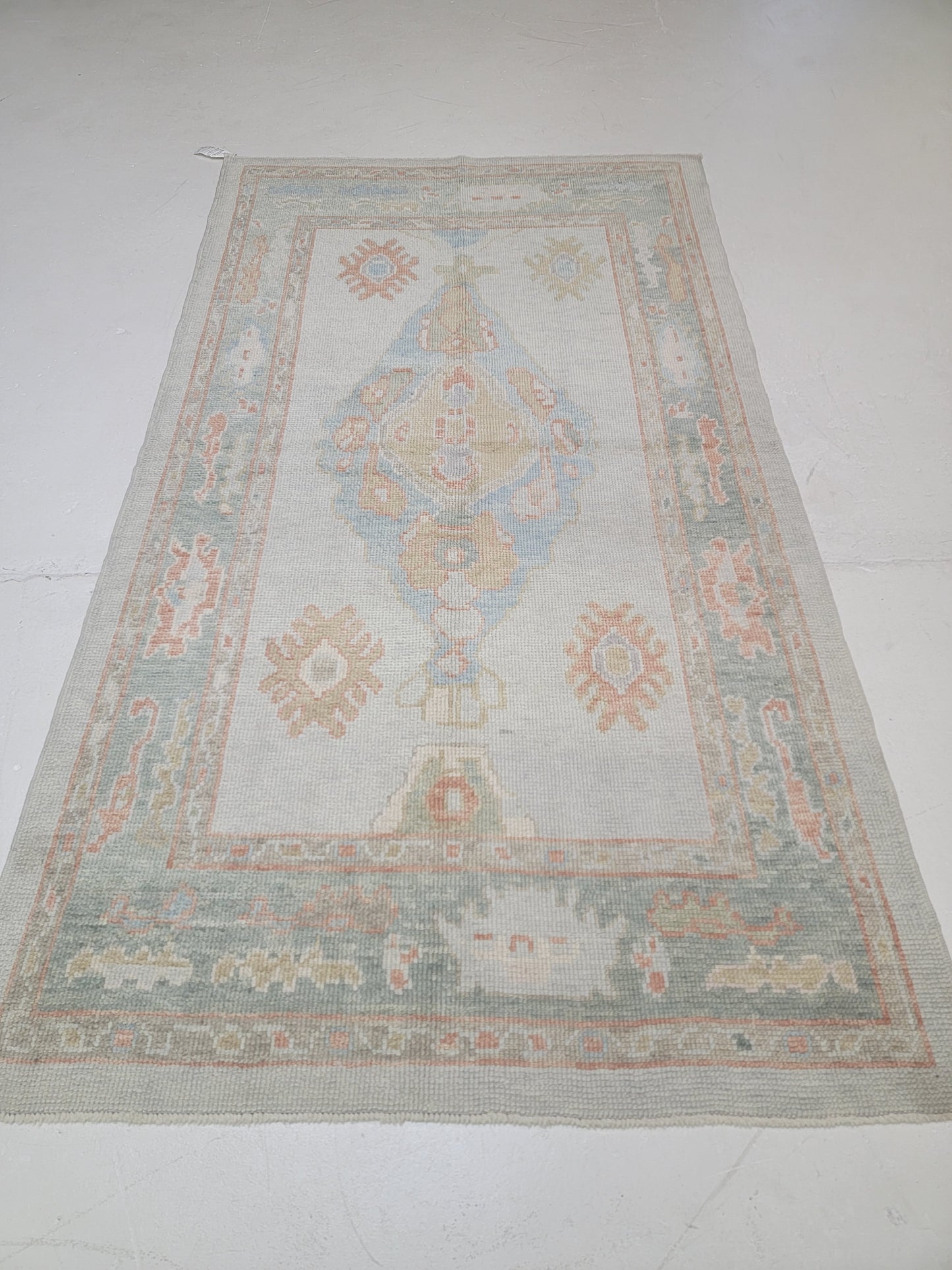 Hand-Knotted Wool Runner Turkish Oushak 4' x 7'3"