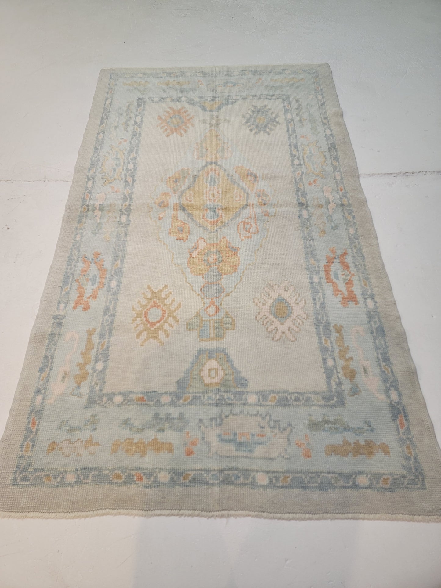 Hand-Knotted Wool Area Rug Turkish Oushak 4' x 7'