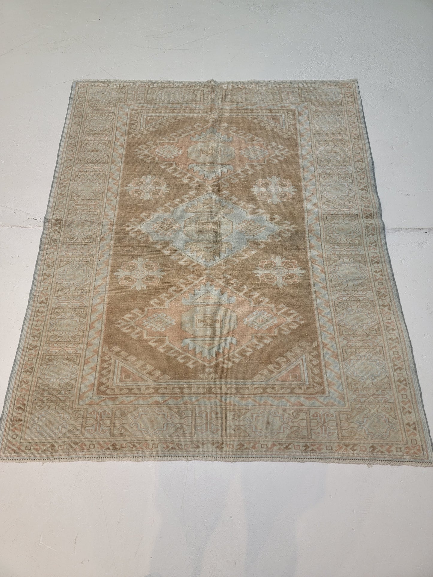 Hand-Knotted Wool Area Rug Turkish Oushak 4' x 4'10"
