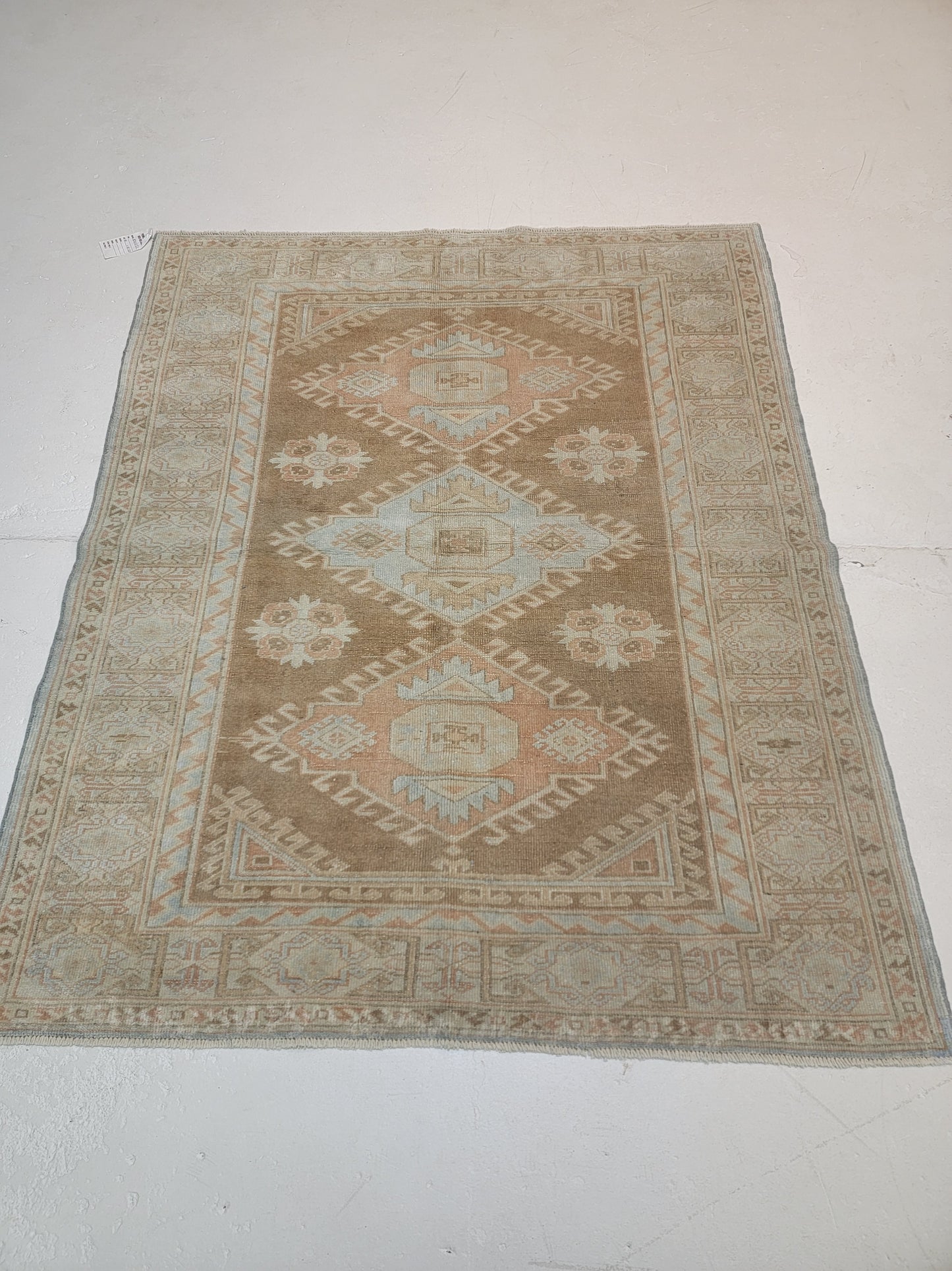 Hand-Knotted Wool Area Rug Turkish Oushak 4' x 4'10"