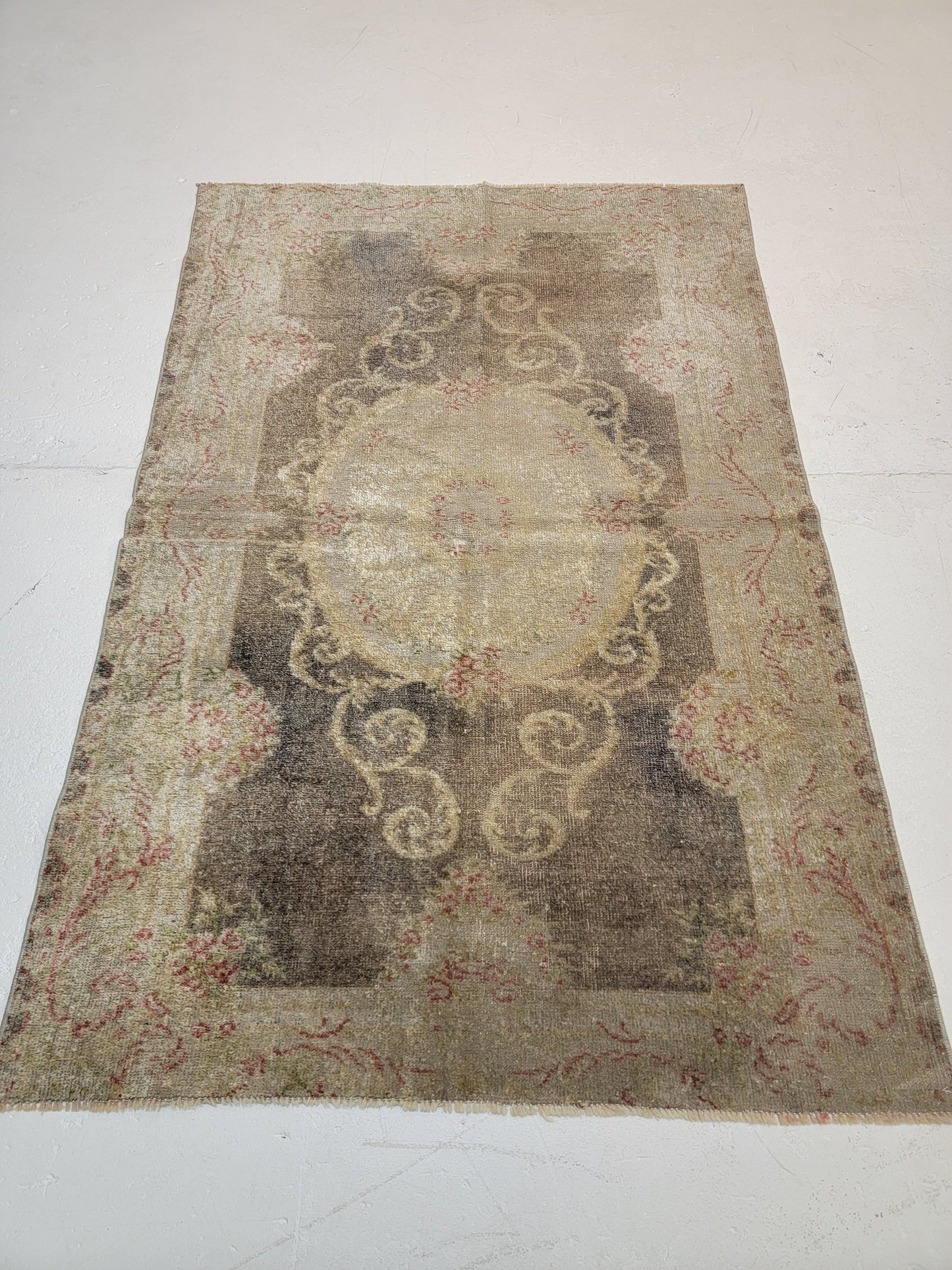 Hand-Knotted Wool Area Rug Turkish Oushak 3'7" x 5'4"