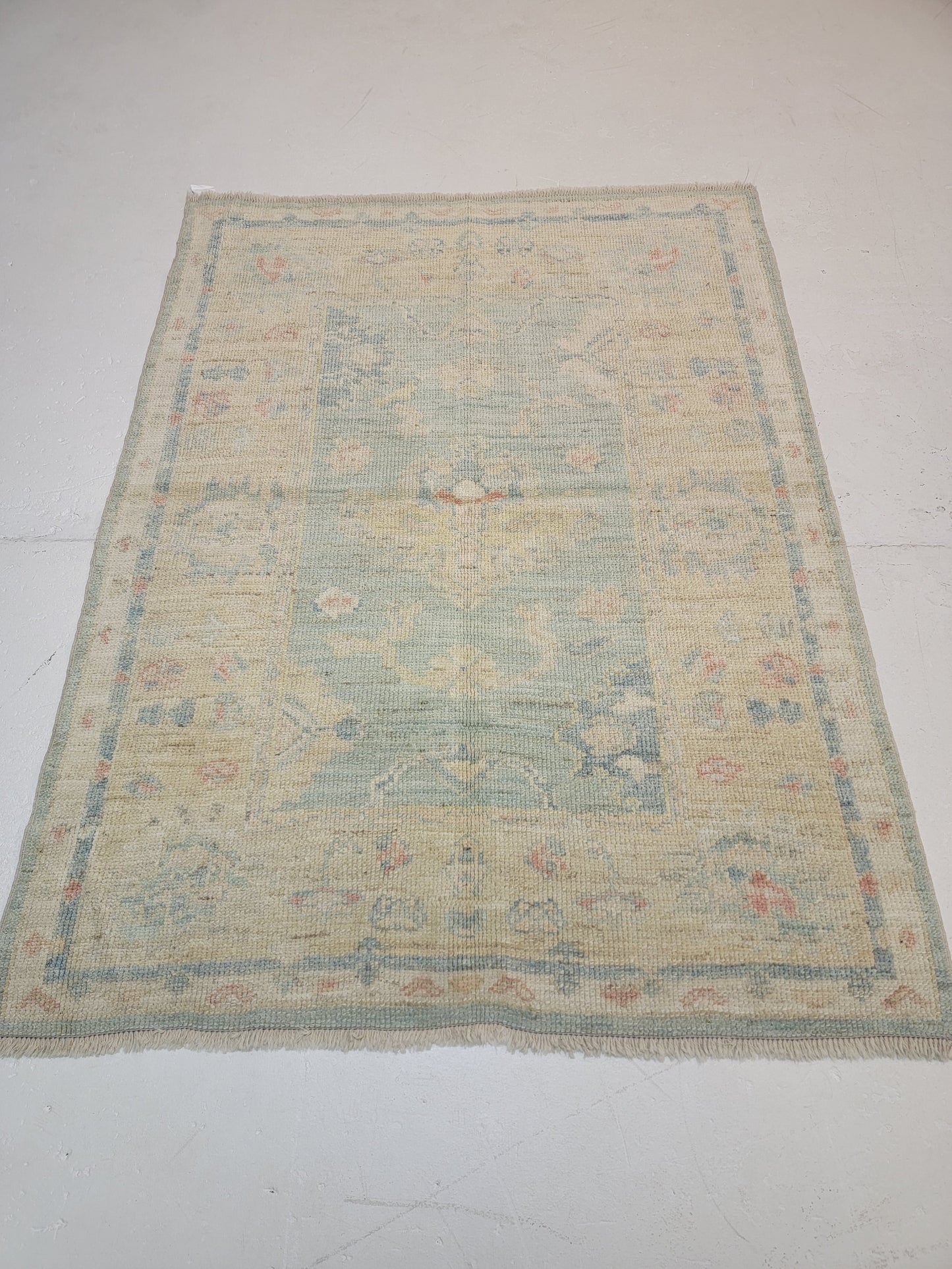 Hand-Knotted Wool Area Rug Turkish Oushak 4'1" x 5'4"