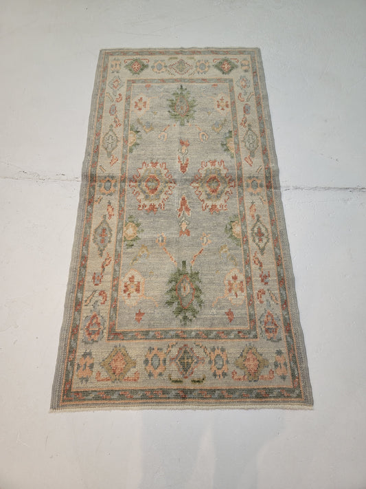 Hand-Knotted Wool Runner Turkish Oushak 2'9" x 5'6"
