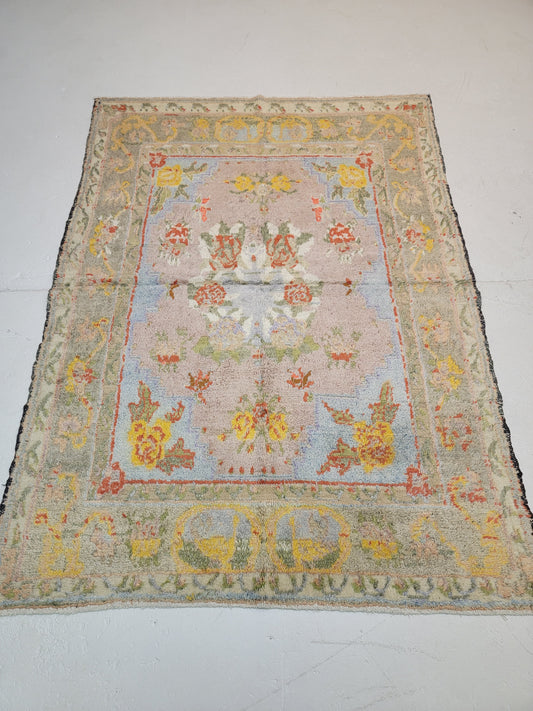 Hand-Knotted Wool Area Rug Turkish Oushak 4'2" x 8'10"