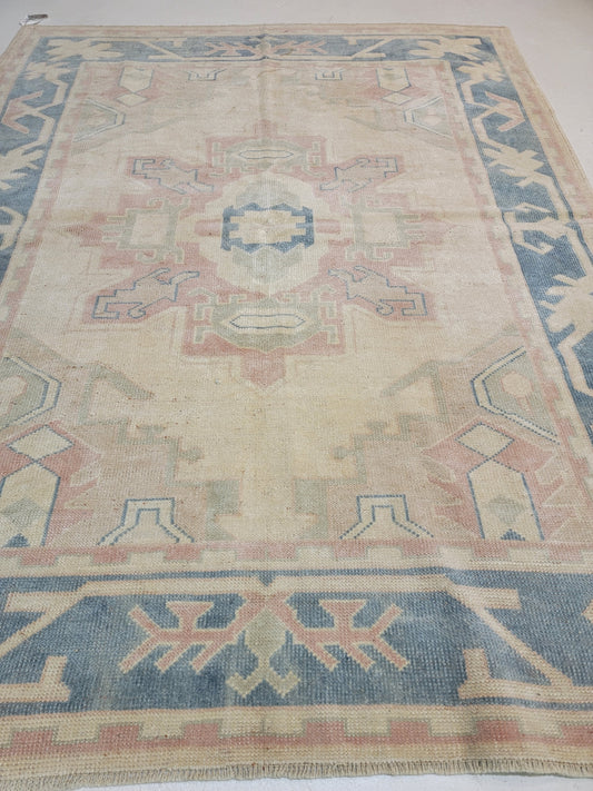Hand-Knotted Wool Area Rug Turkish Oushak 4'6" x 5'10"