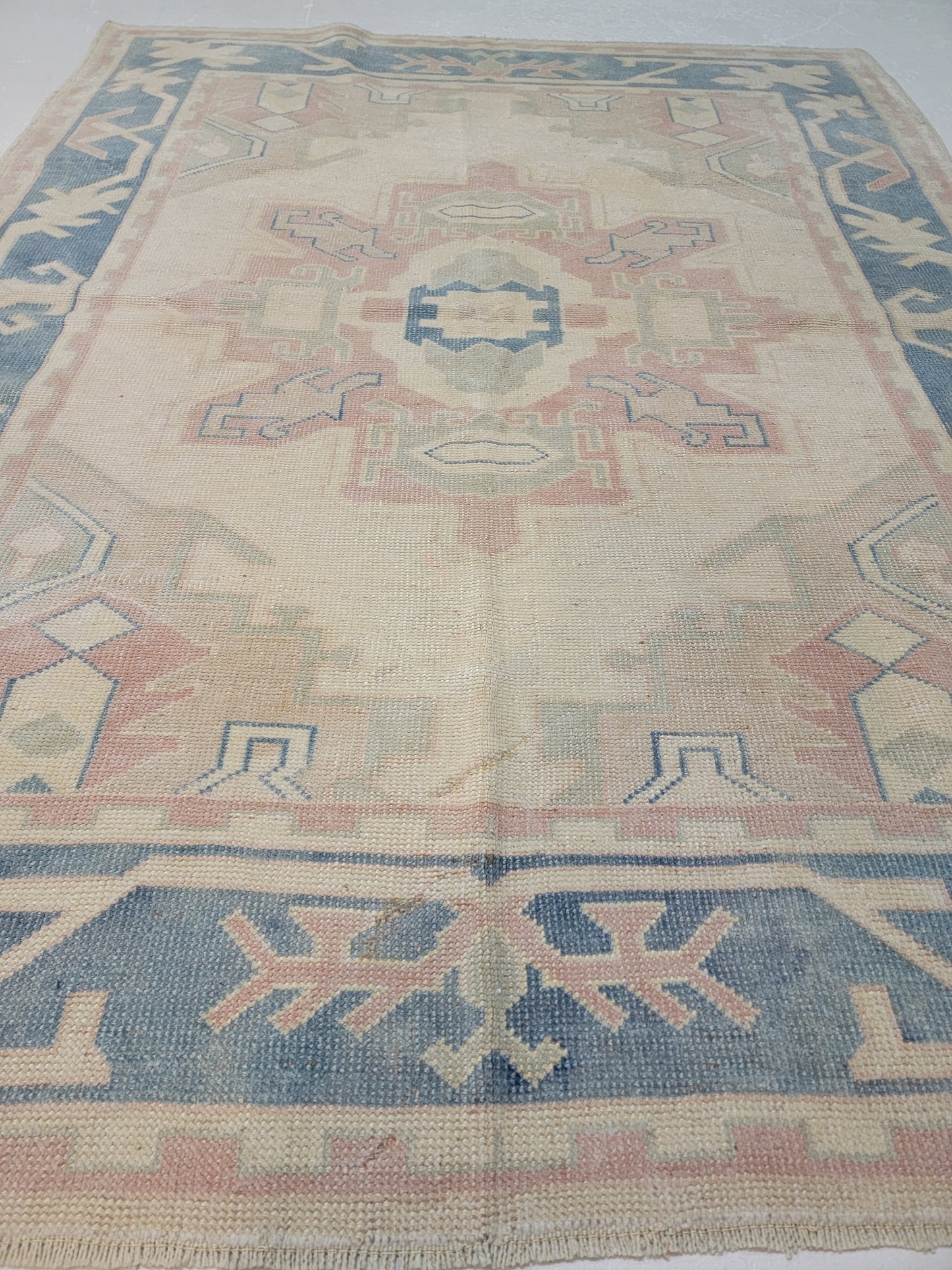 Hand-Knotted Wool Area Rug Turkish Oushak 4'6" x 5'10"
