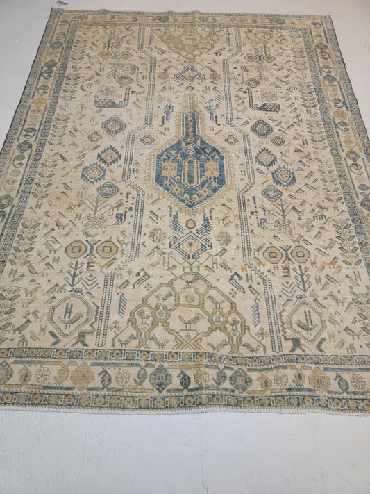 Hand-Knotted Wool Area Rug Turkish Oushak 4'4" x 5'8"