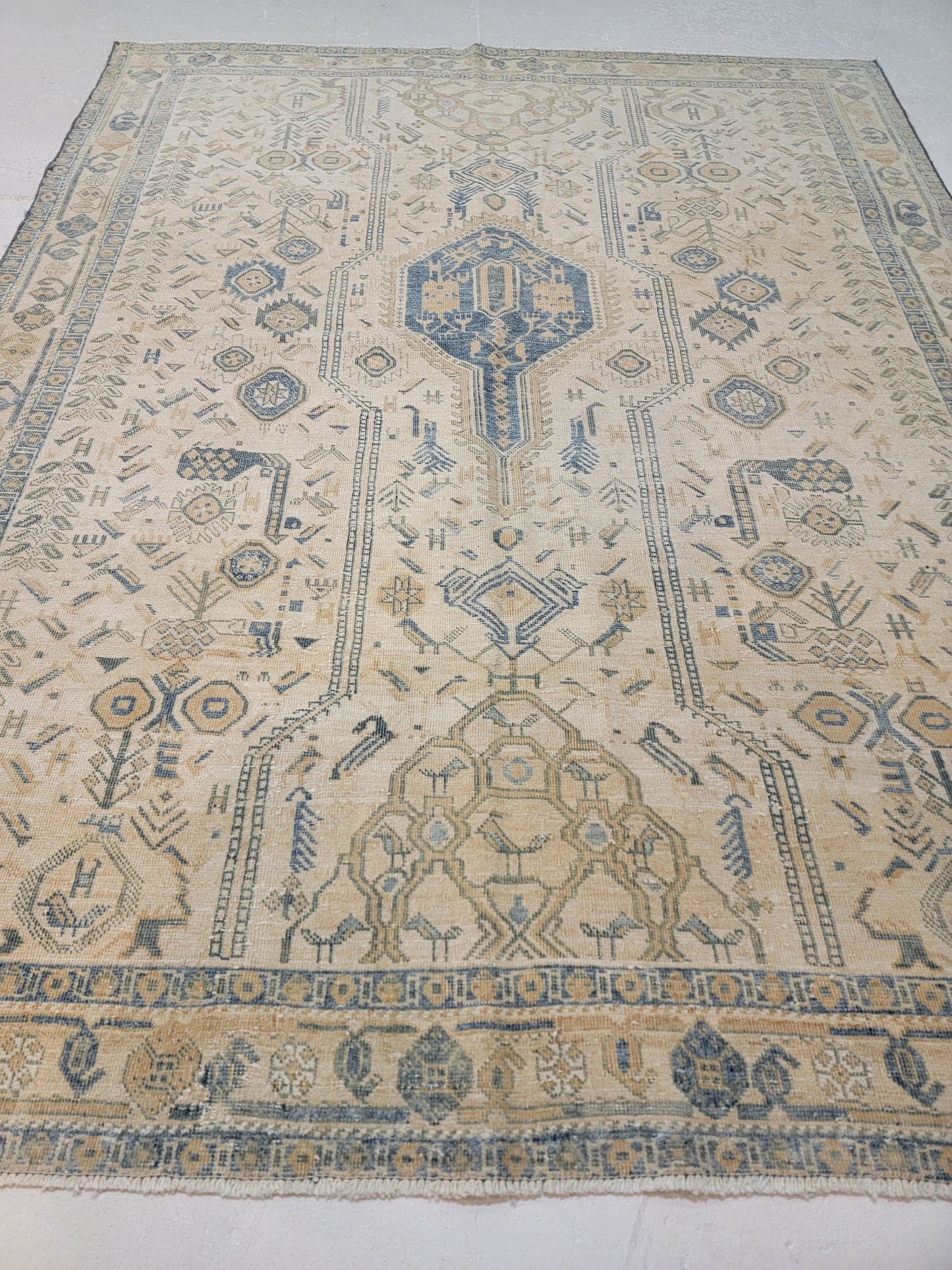Hand-Knotted Wool Area Rug Turkish Oushak 4'4" x 5'8"